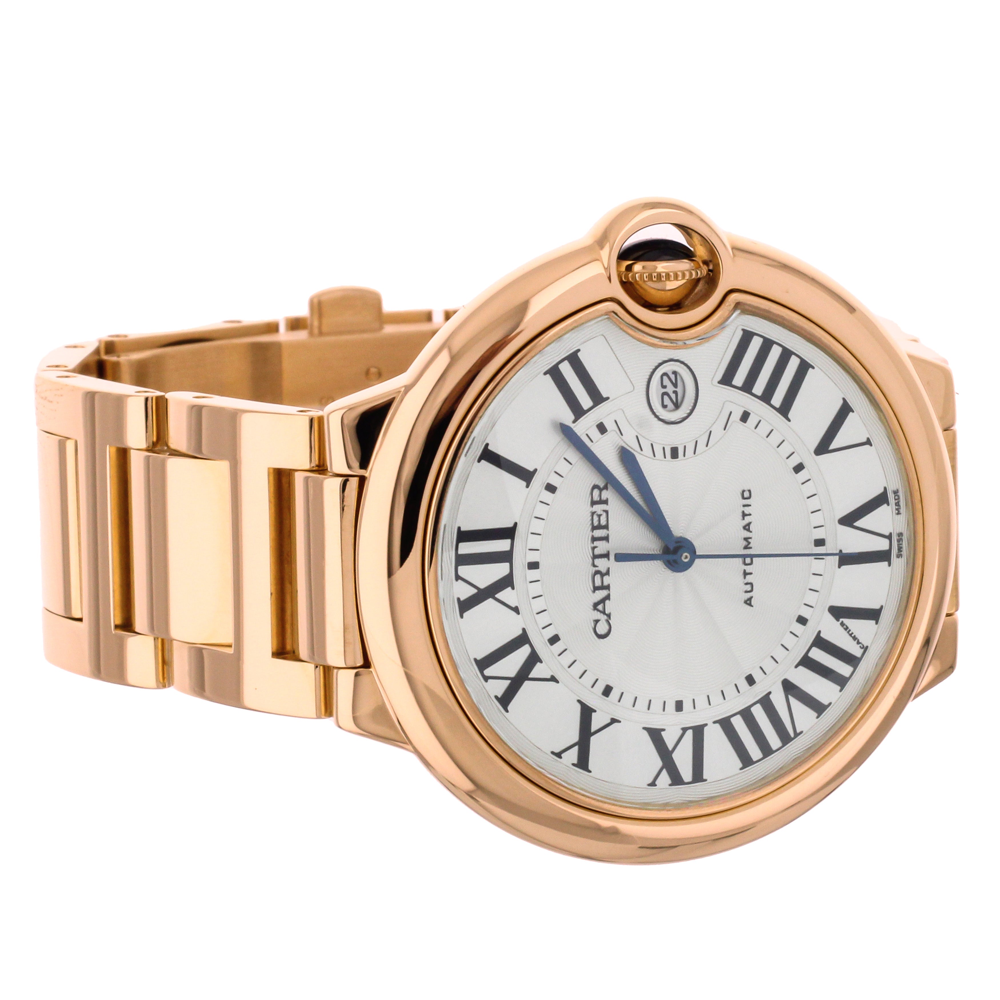 Cartier Ballon Bleu Rose Gold Silver Dial on Rose Gold Bracelet 42mm W