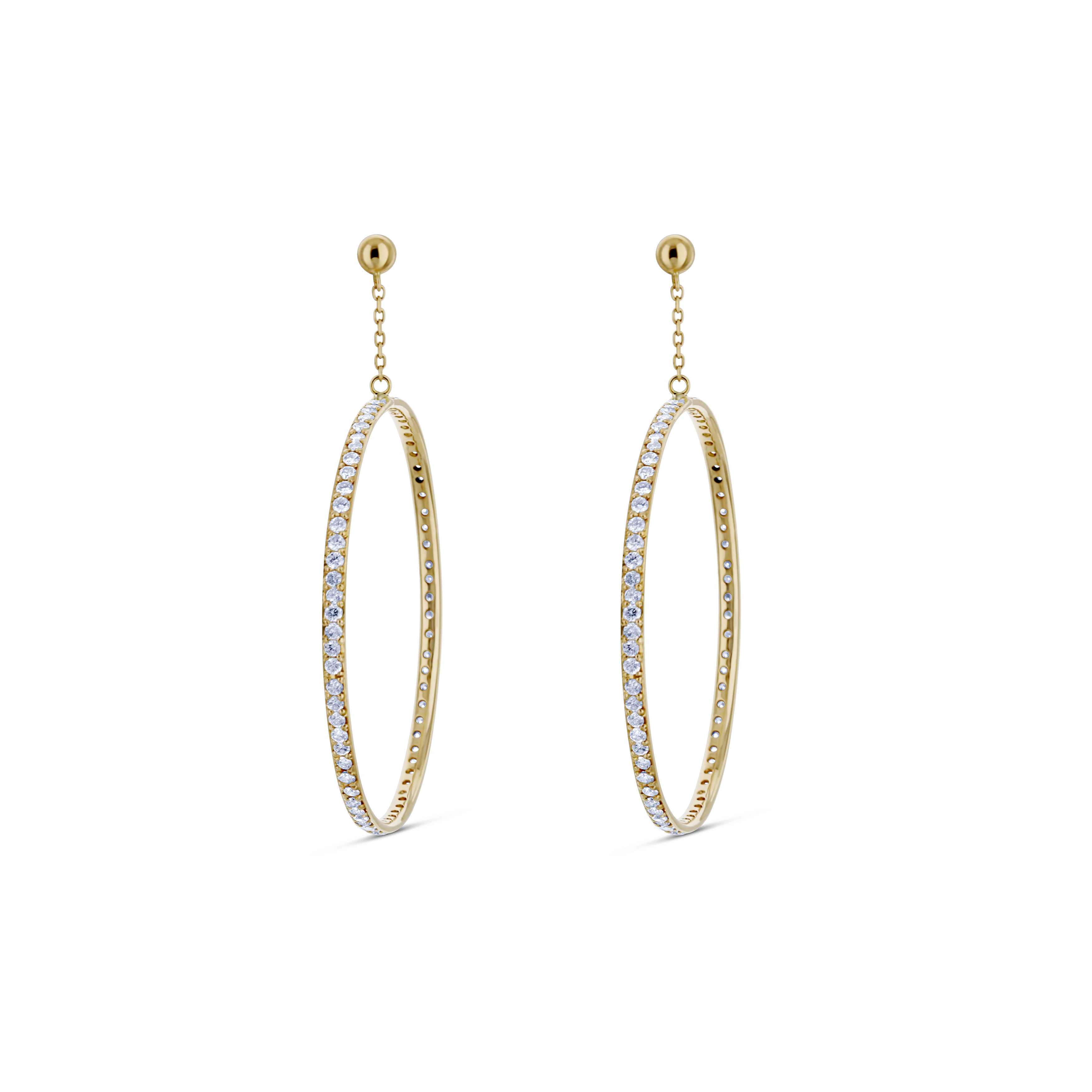 18K Yellow Gold Diamond Drop Hoop Earrings