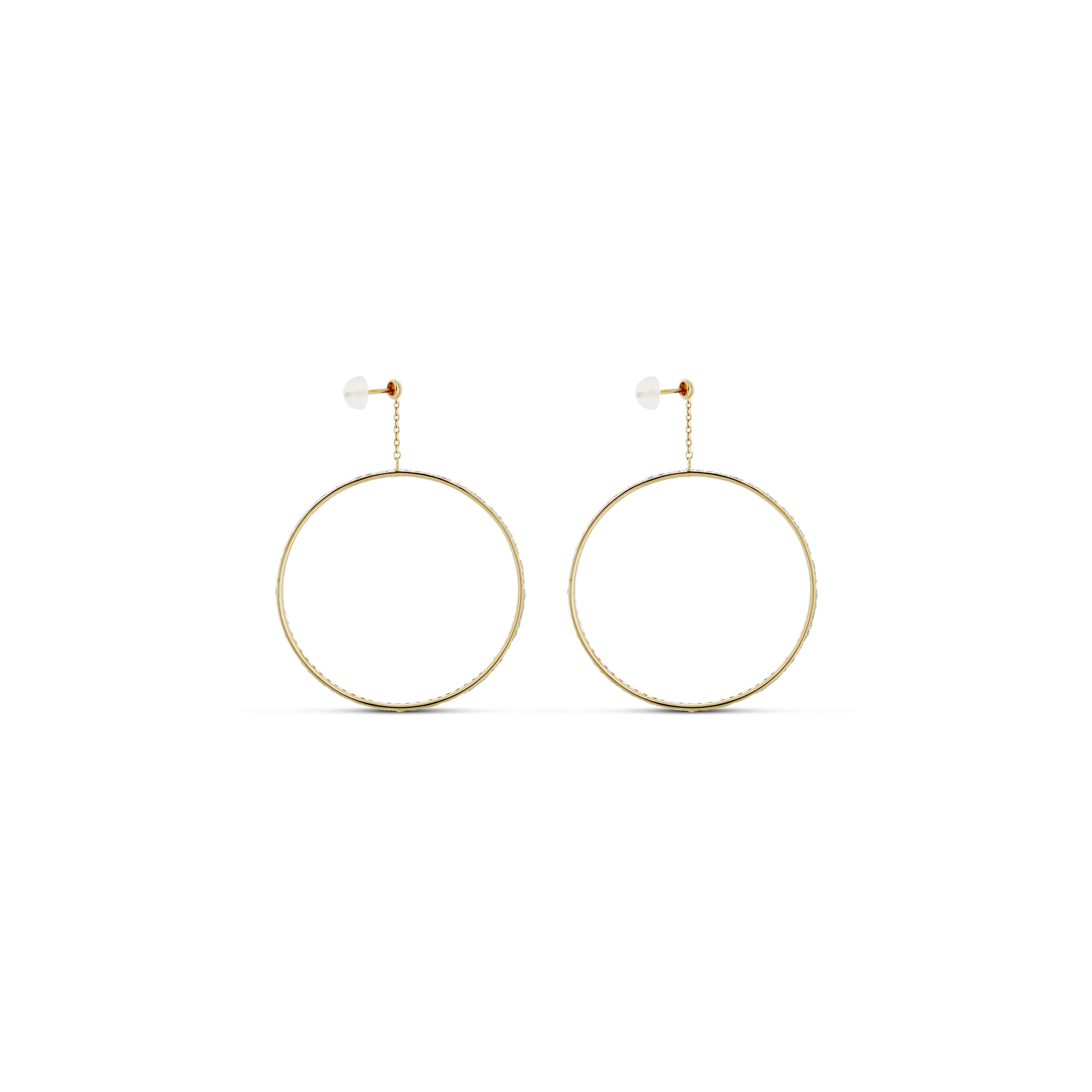 18K Yellow Gold Diamond Drop Hoop Earrings