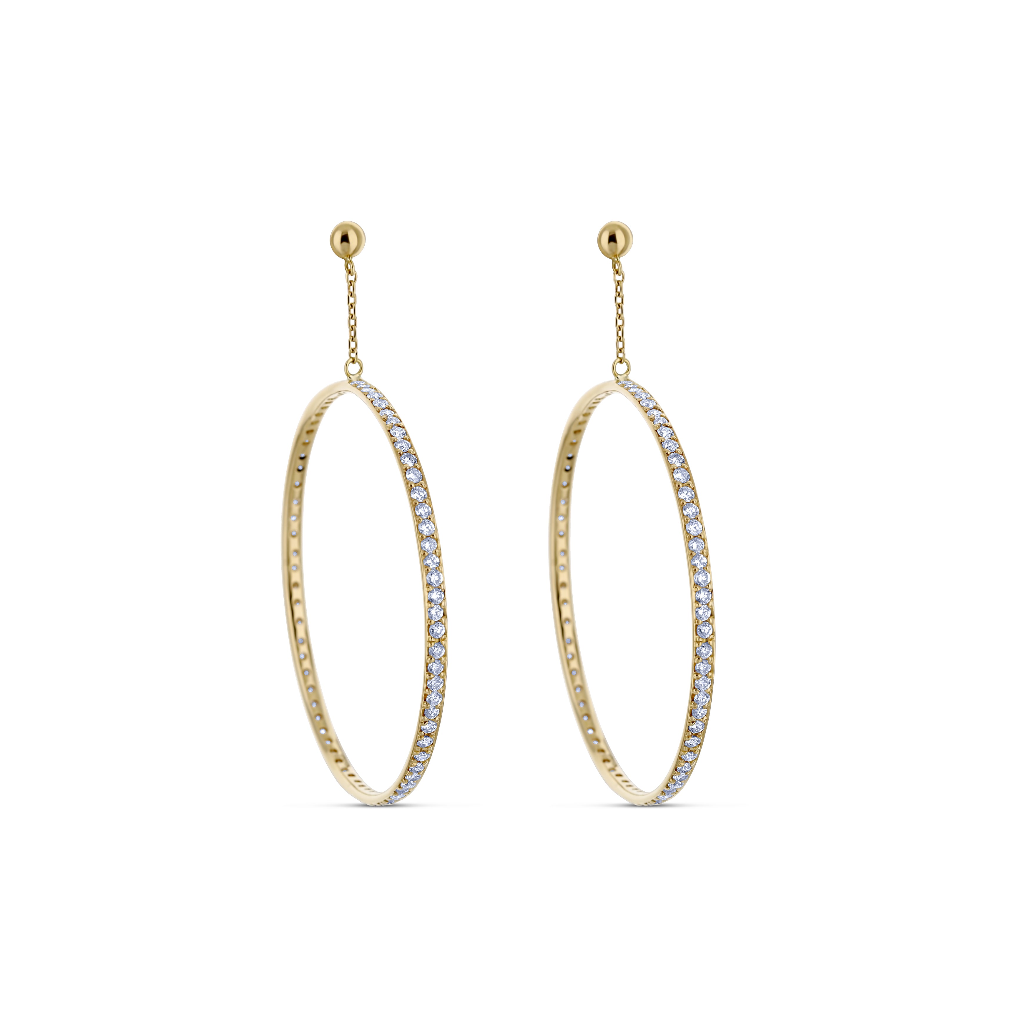 18K Yellow Gold Diamond Drop Hoop Earrings