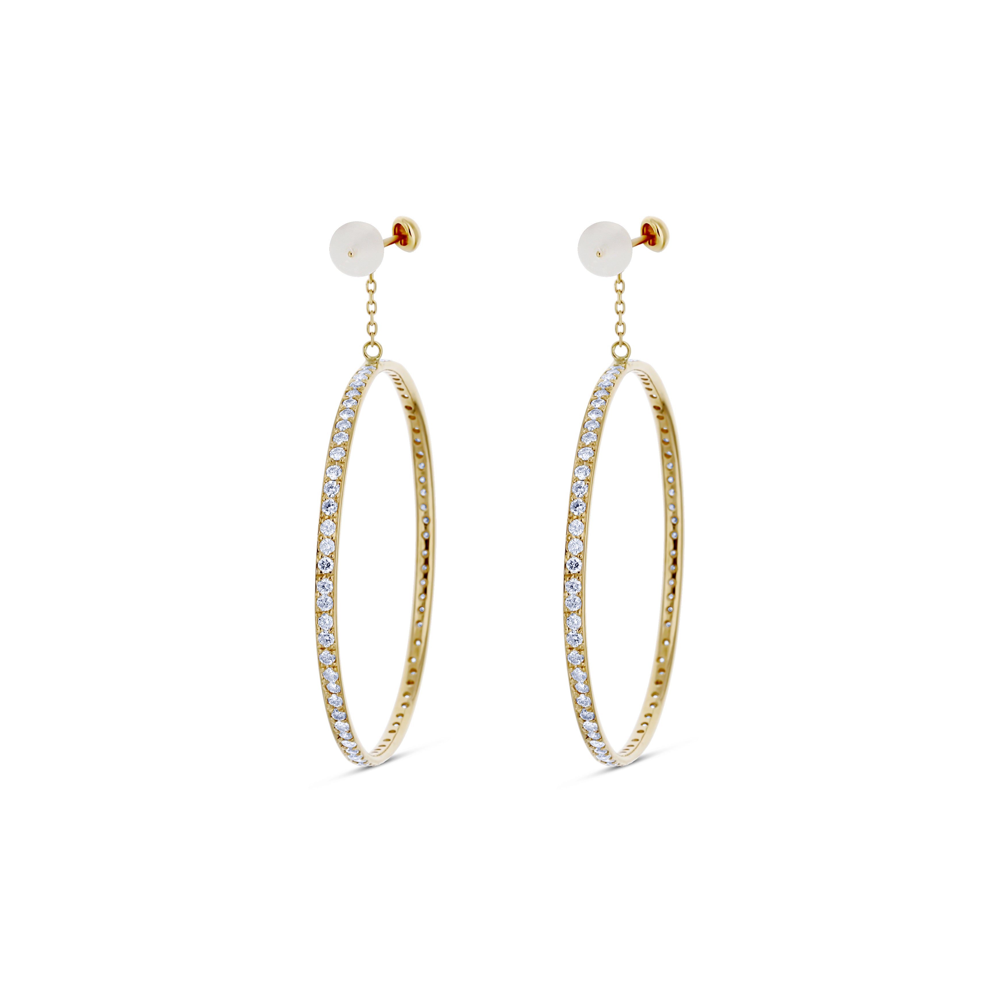 18K Yellow Gold Diamond Drop Hoop Earrings
