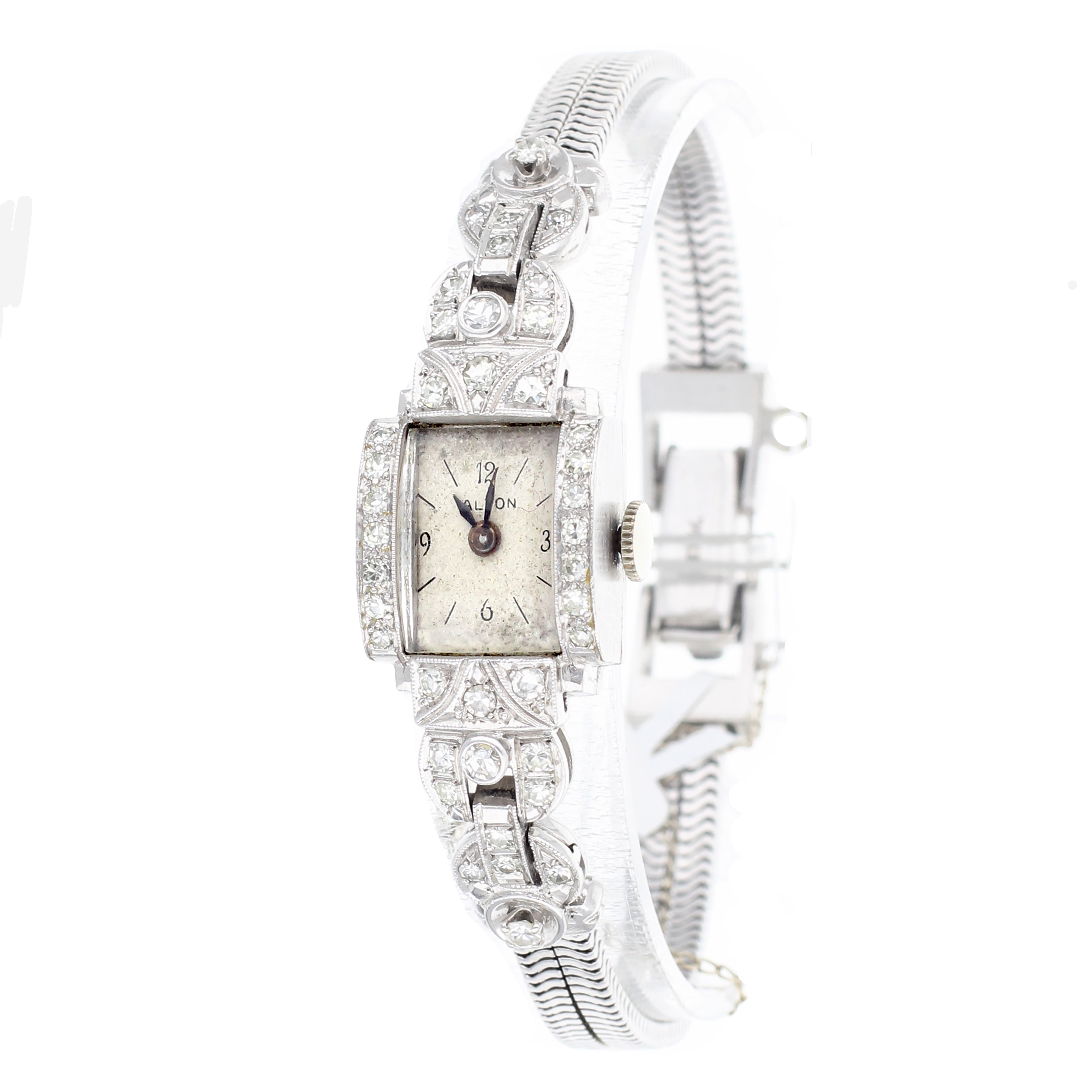 Platinum & Diamond Vintage Wristwatch on 14K White Gold Bracelet