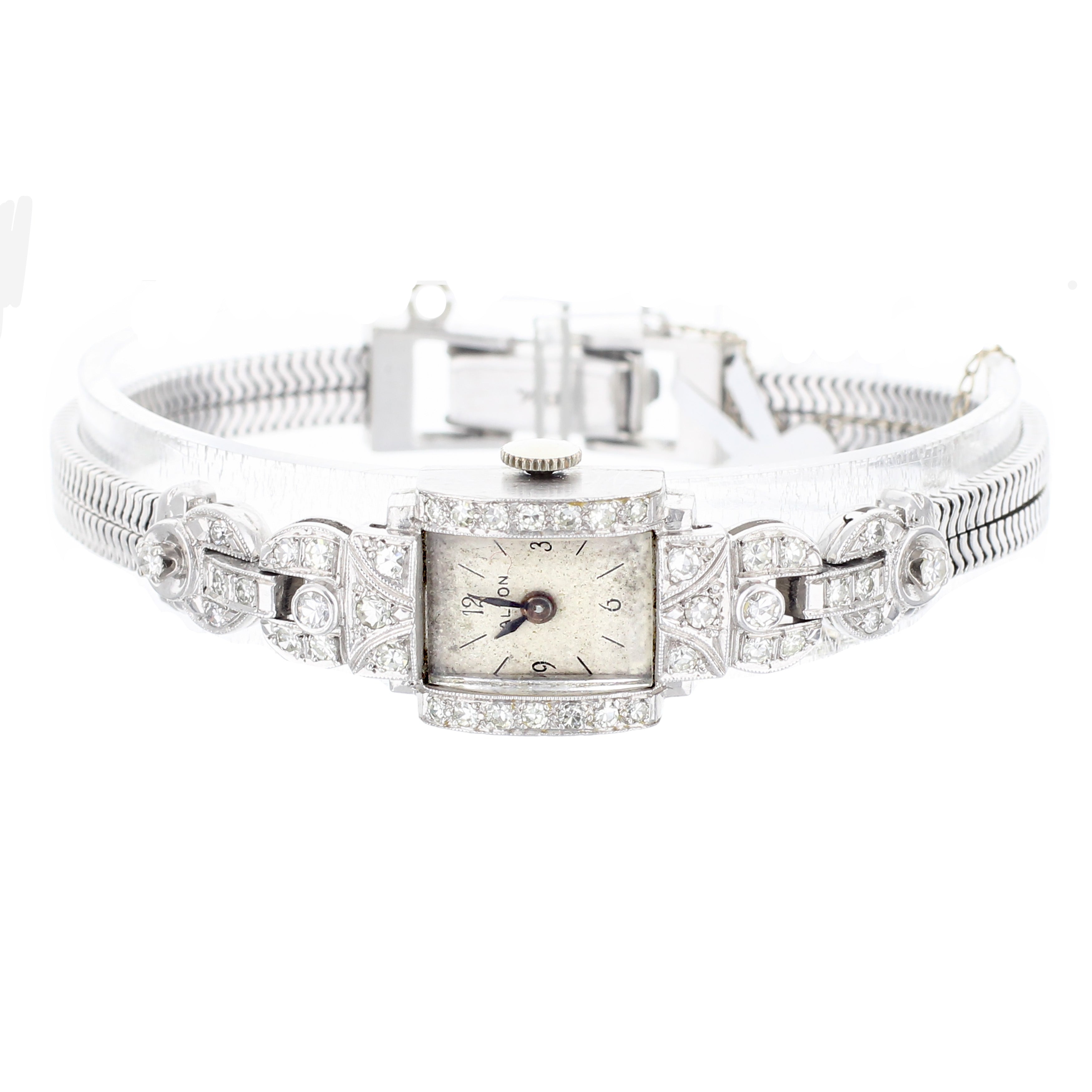 Platinum & Diamond Vintage Wristwatch on 14K White Gold Bracelet