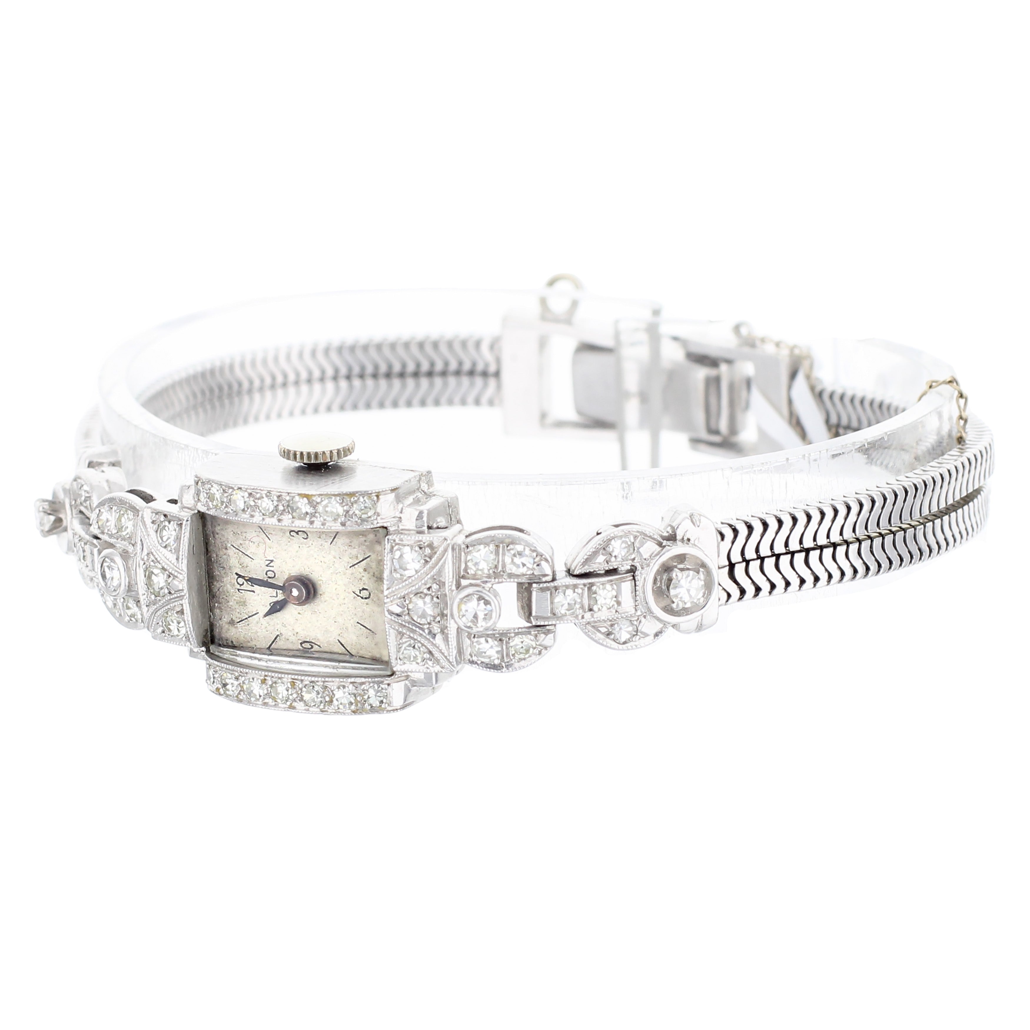 Platinum & Diamond Vintage Wristwatch on 14K White Gold Bracelet