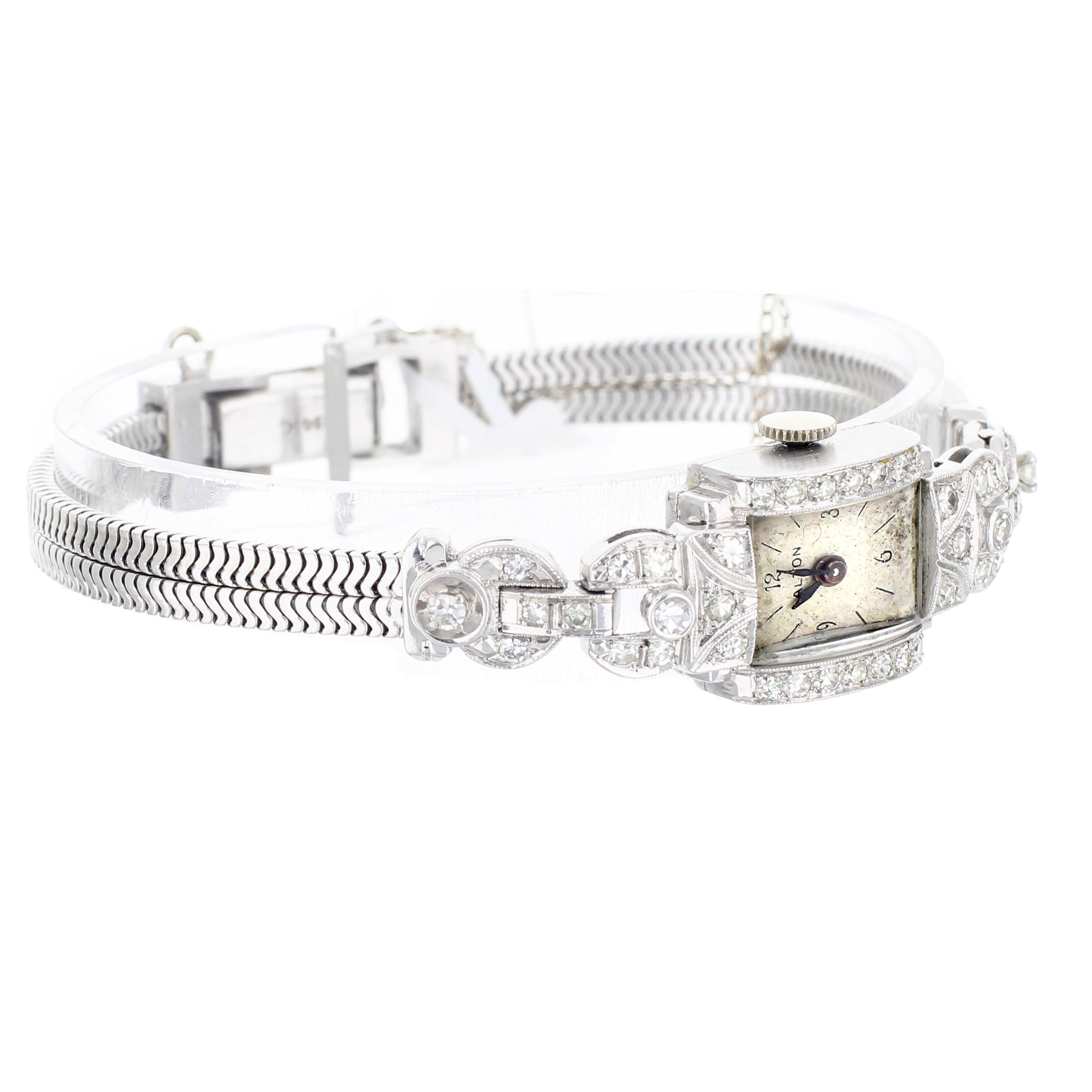 Platinum & Diamond Vintage Wristwatch on 14K White Gold Bracelet