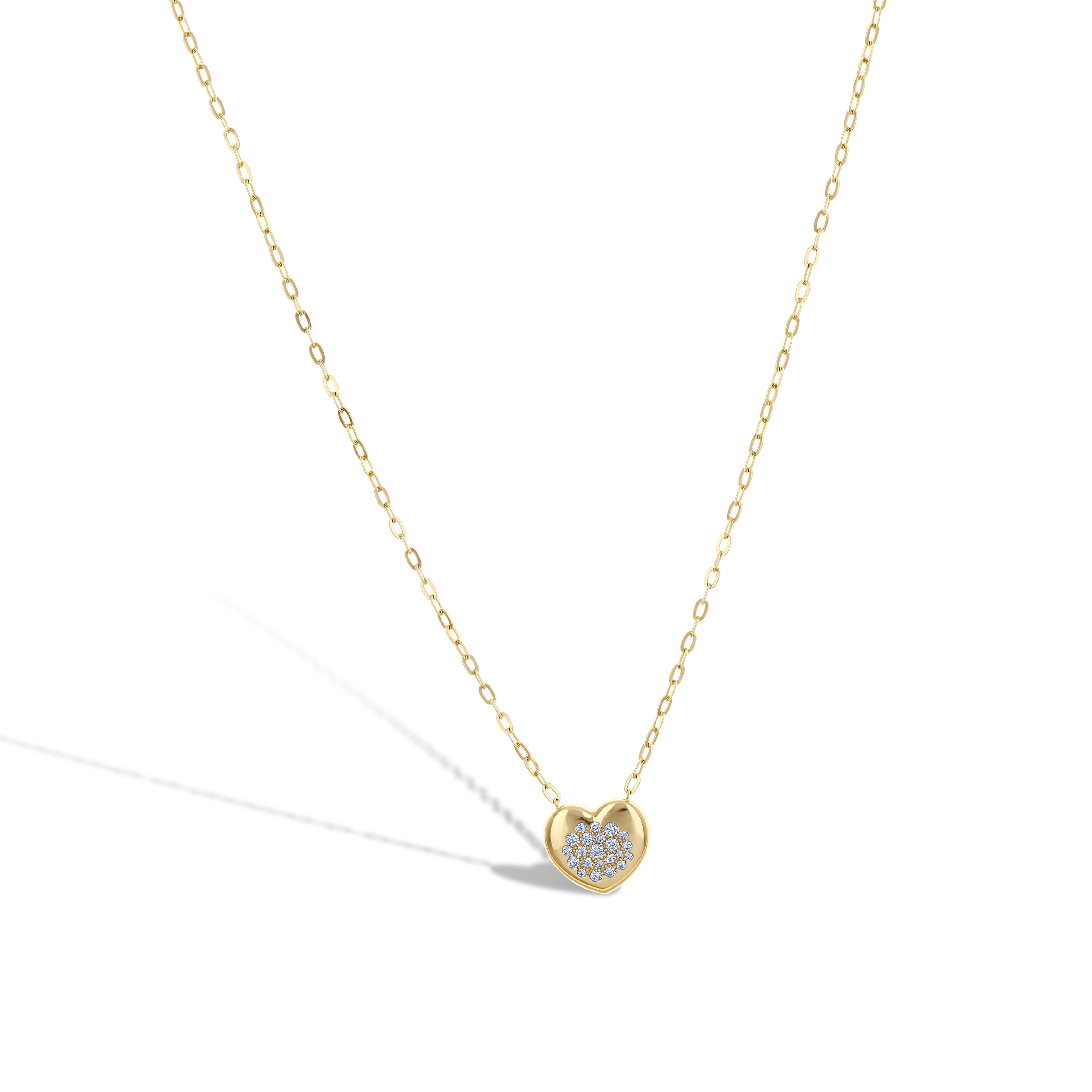 Leo Pizzo 18K Yellow Gold Puff Heart with Diamonds and Chain