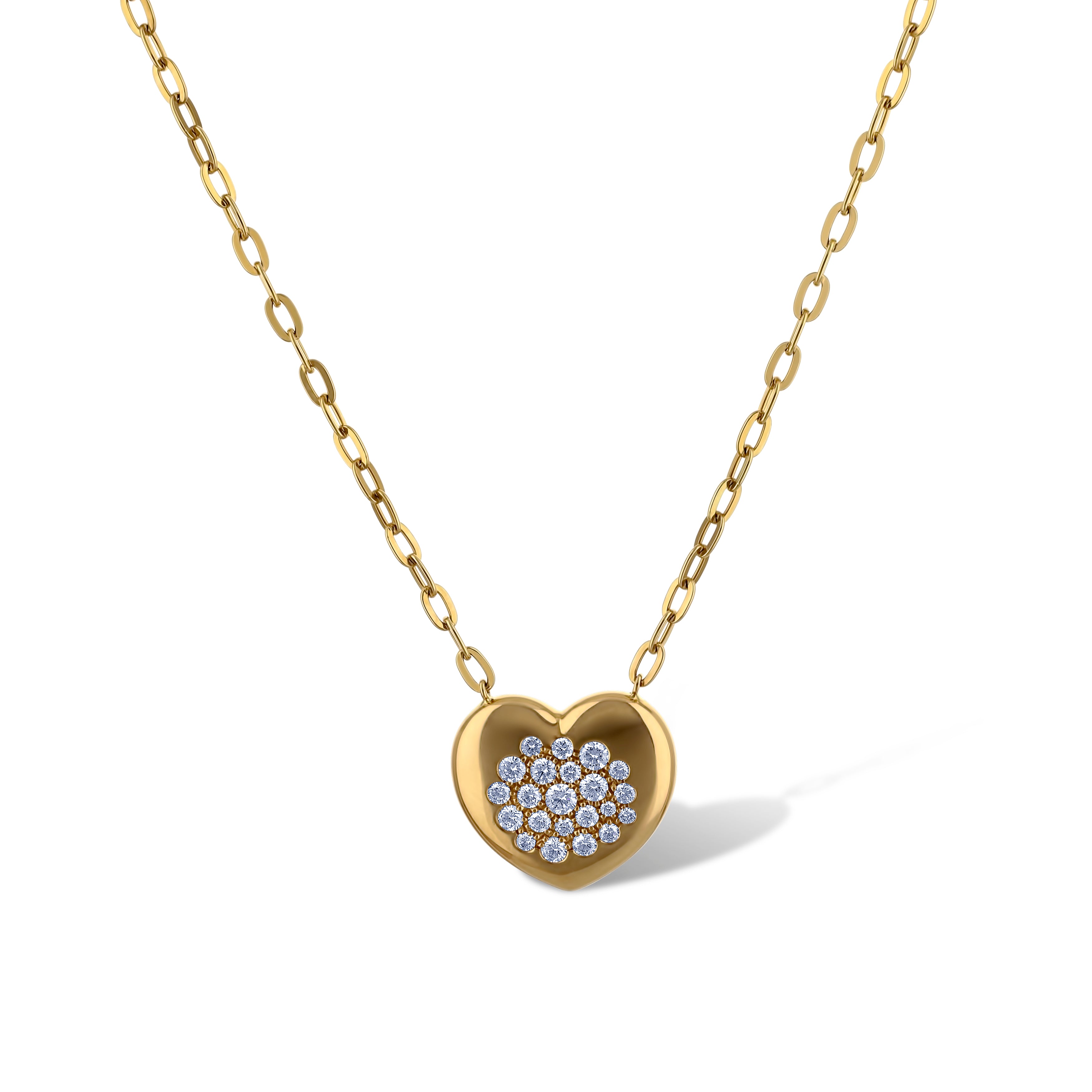 Leo Pizzo 18K Yellow Gold Puff Heart with Diamonds and Chain