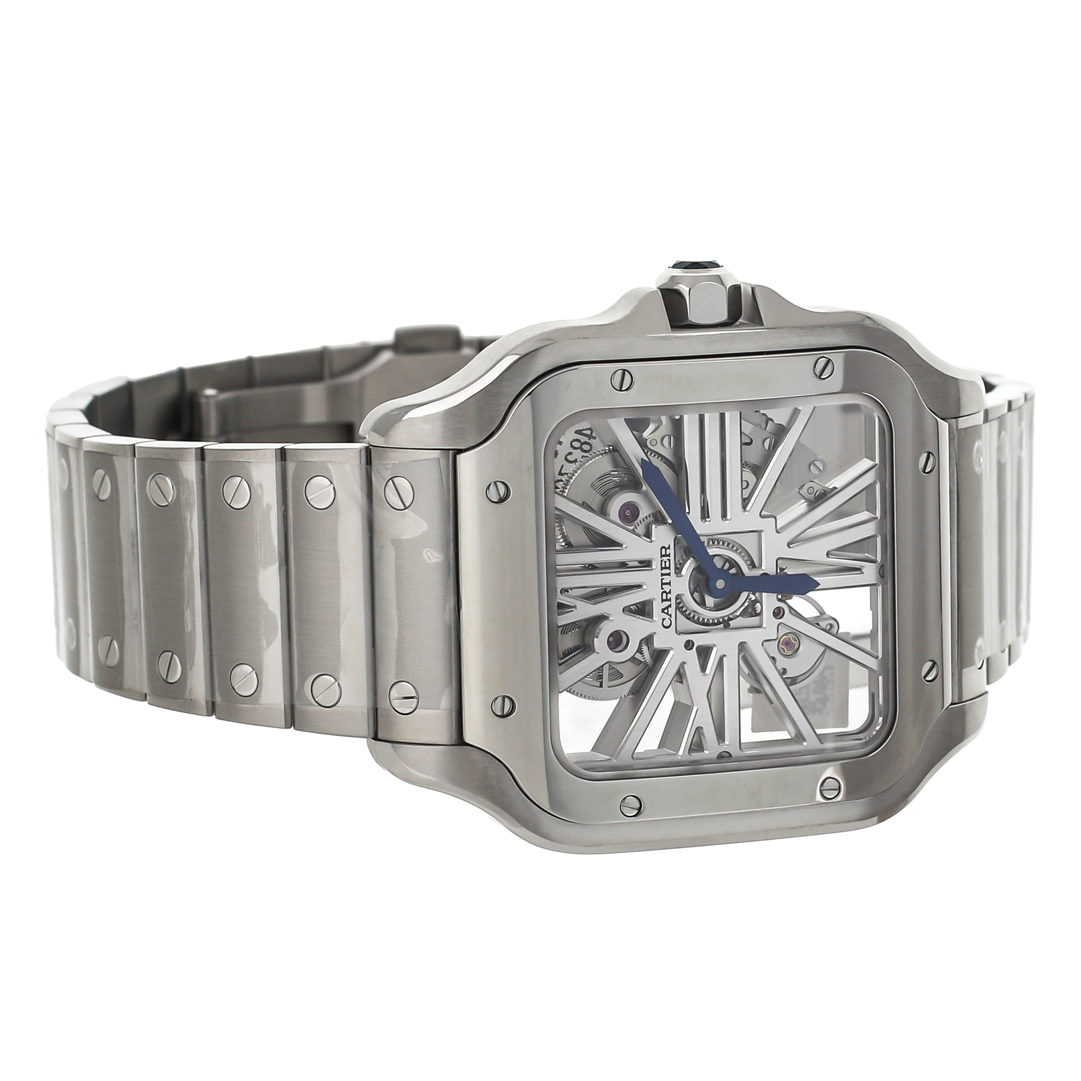 Cartier Santos Large Skeleton Stainless Steel Bracelet 40mm WHSA0015 Full Set