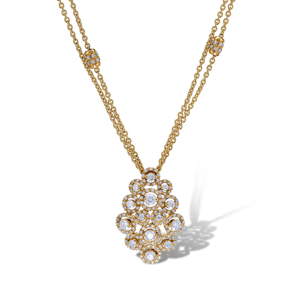 Leo Pizzo 18k Yellow Gold Diamond Drop Pendant on Double Strand Station Chain