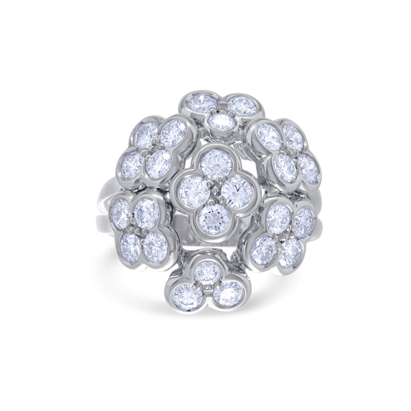 Leo Pizzo 18k White Gold Stone Diamond Cocktail Ring Bezel Set