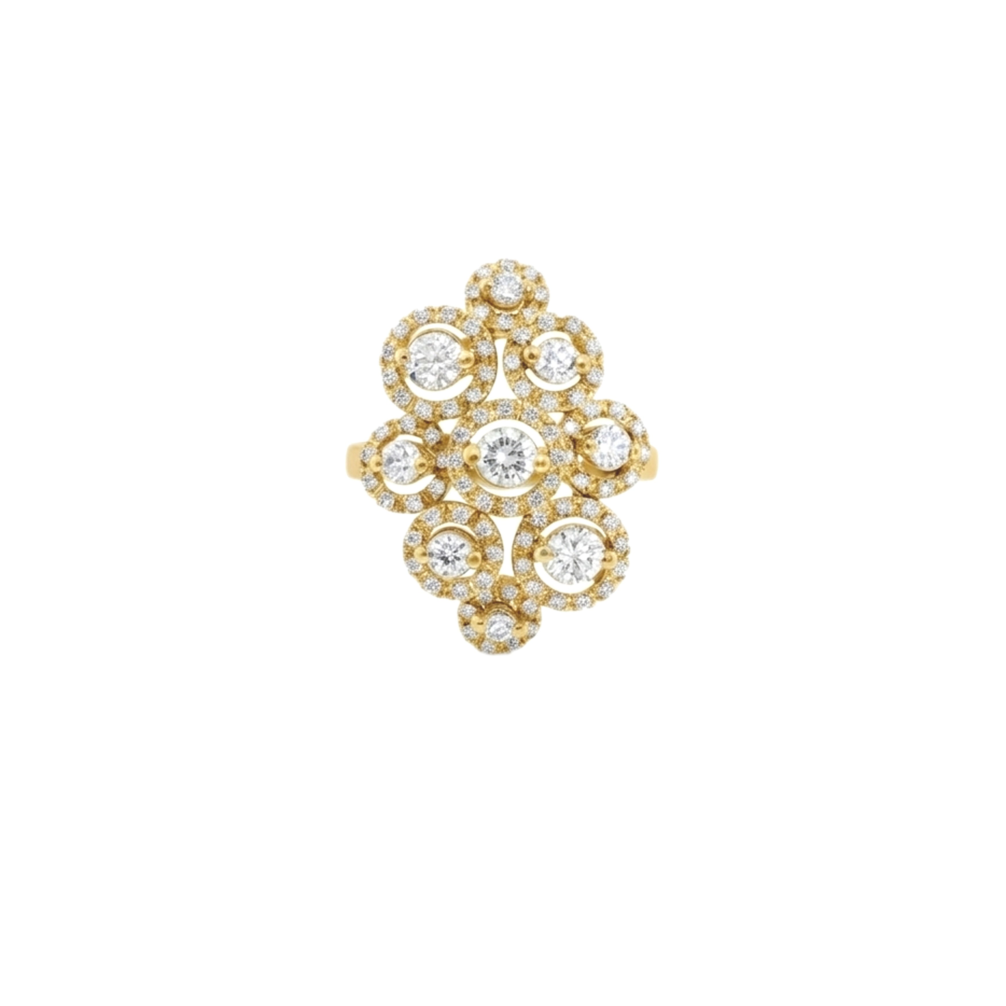 18K Yellow Gold Round Diamond Bubble Design Cocktail Ring