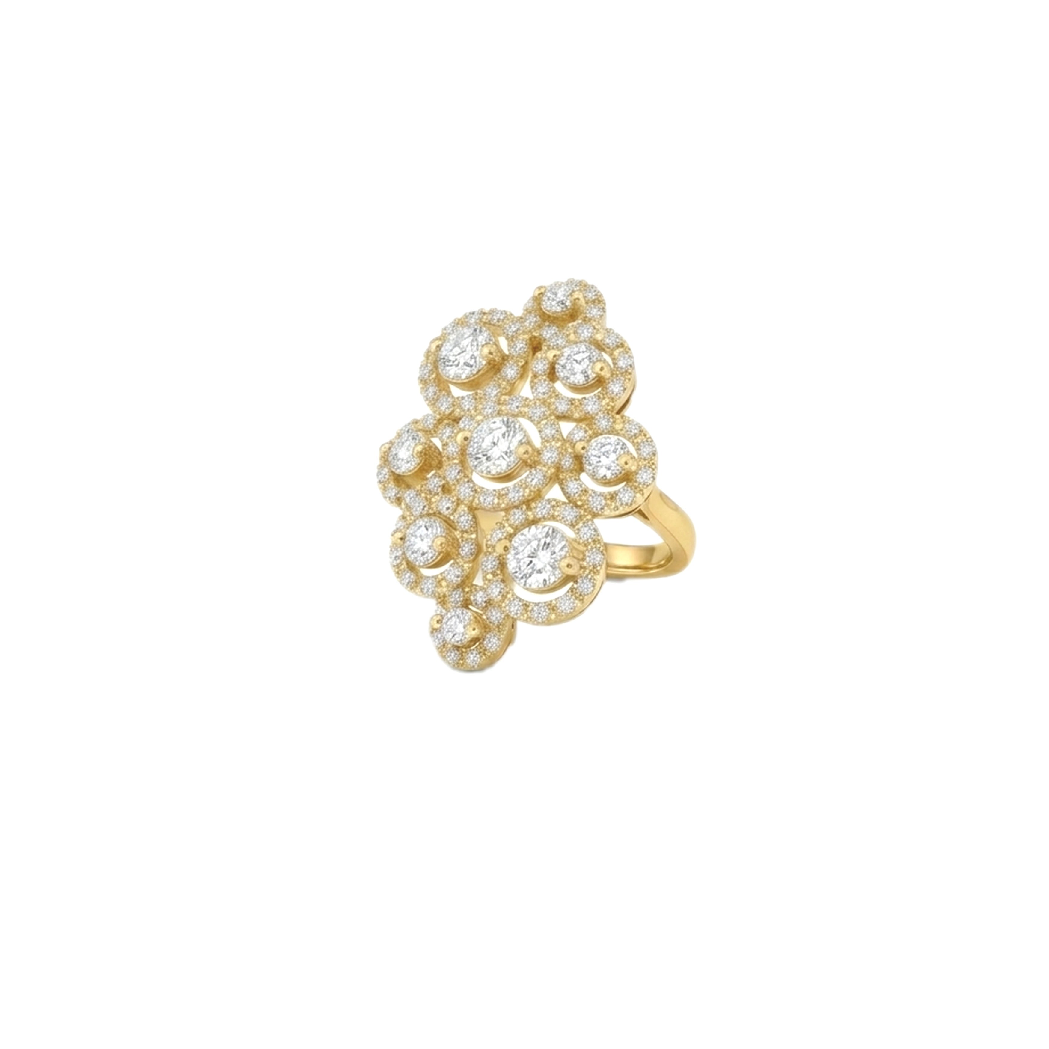 18K Yellow Gold Round Diamond Bubble Design Cocktail Ring