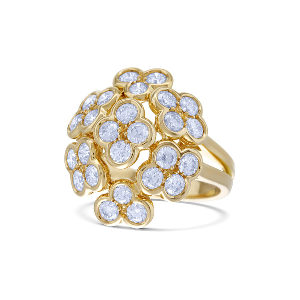 Leo Pizzo 18k Yellow Gold Diamond "Flower Bouquet" Design Cocktail Ring