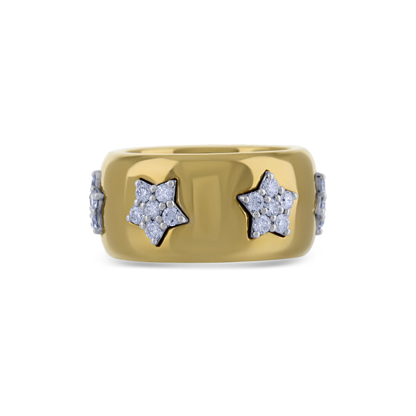 Leo Pizzo 18k Yellow Gold Wide Band with Diamond Star Design