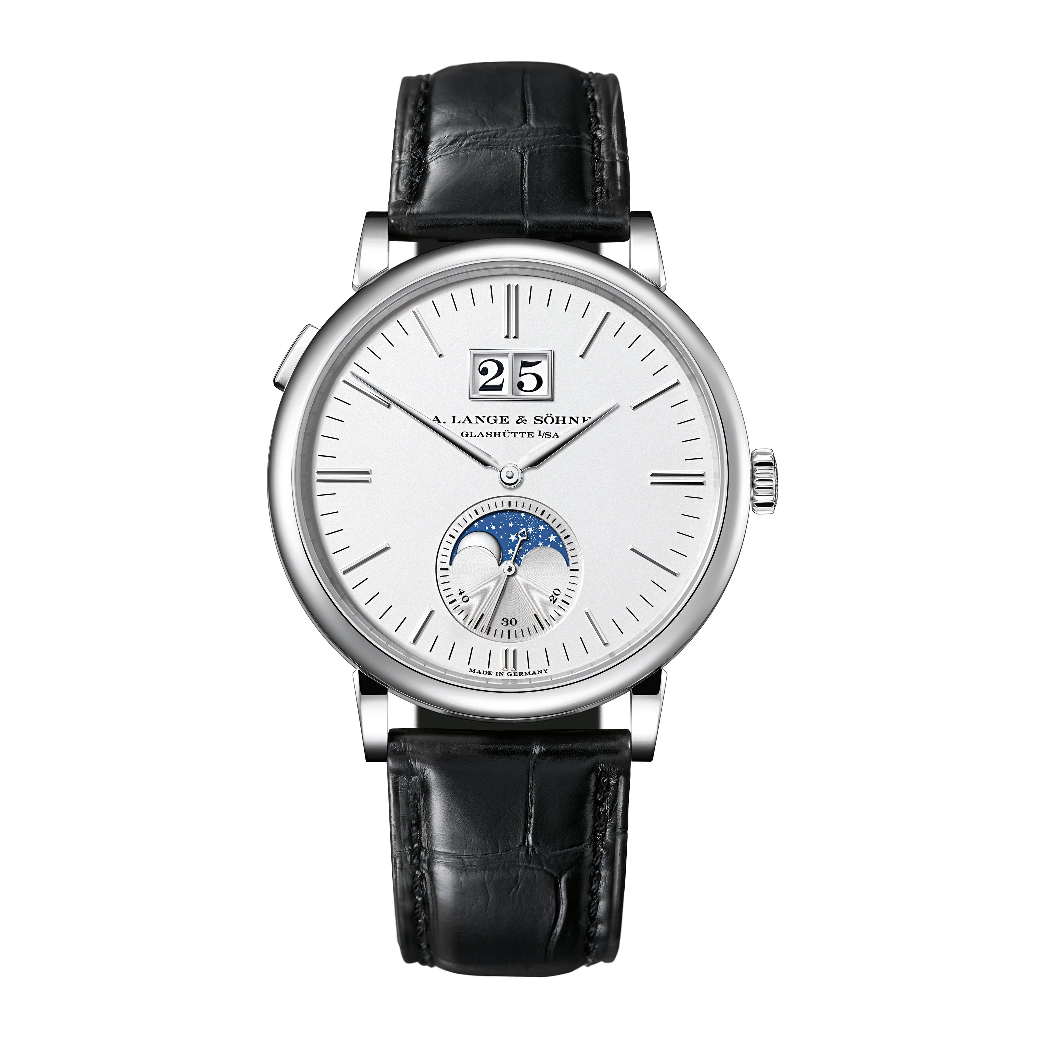 A.Lange & Sohne Saxonia Moon Phase Watch, 40mm Silver Dial, 384.026