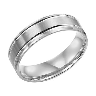 14K White Gold Brushed Center Wedding Band 6mm