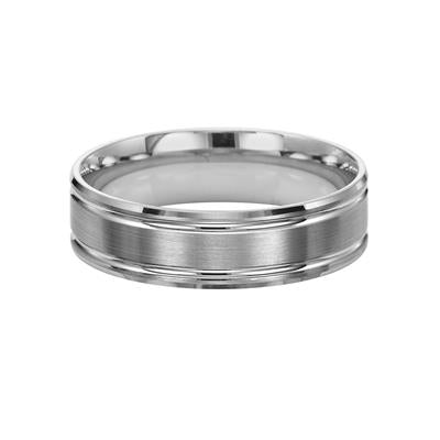 14K White Gold Brushed Center Wedding Band 6mm