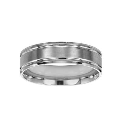14K White Gold Brushed Center Wedding Band 6mm