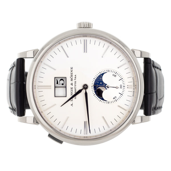 A. Lange & Sohne Saxonia Moonphase Silver Dial White Gold 40mm 384.026