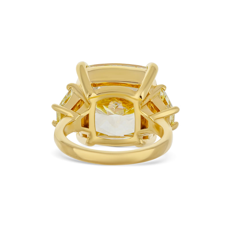 18K Yellow Gold 13.33 Fancy Yellow Cushion Ring