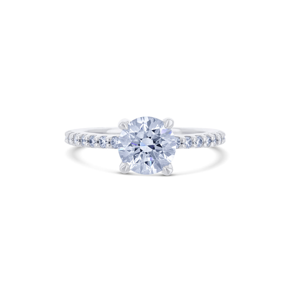 14K White Gold Round Diamond Engagement Ring with Diamond Band