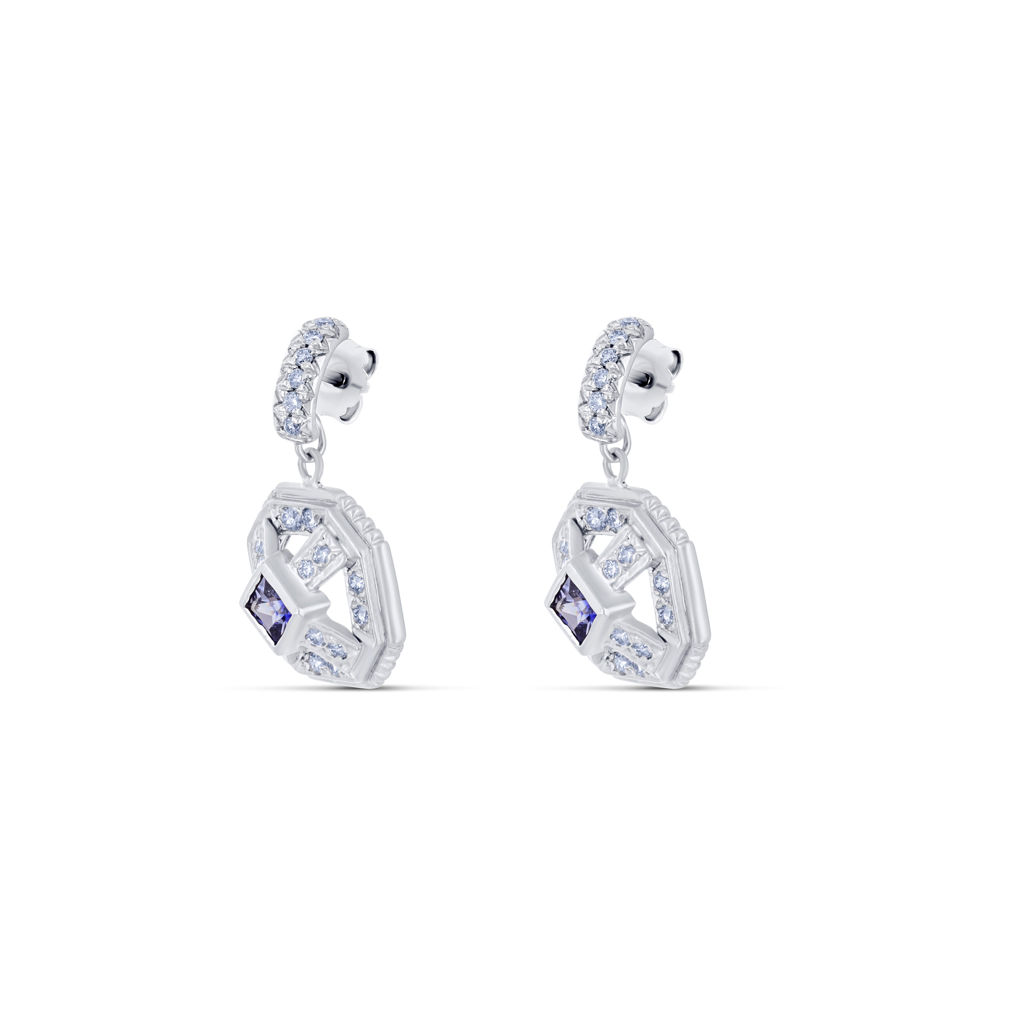 18k White Gold and Diamond Sapphire Drop Earring