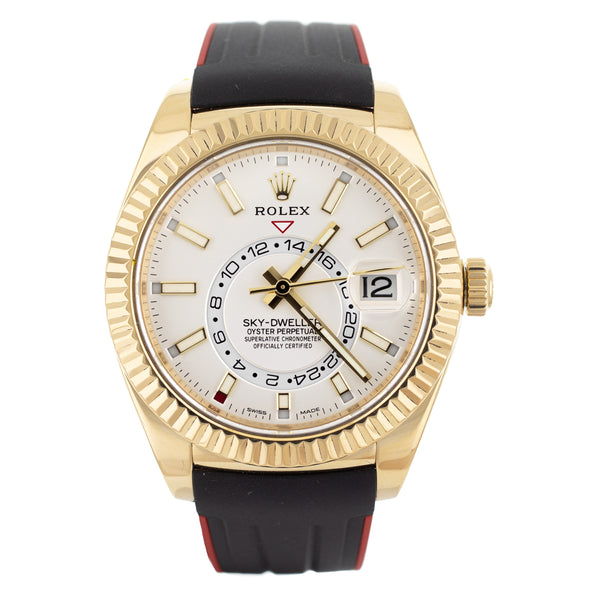 Rolex Sky-Dweller White Dial Yellow Gold Rubber Strap 42mm 326138 Watch Only