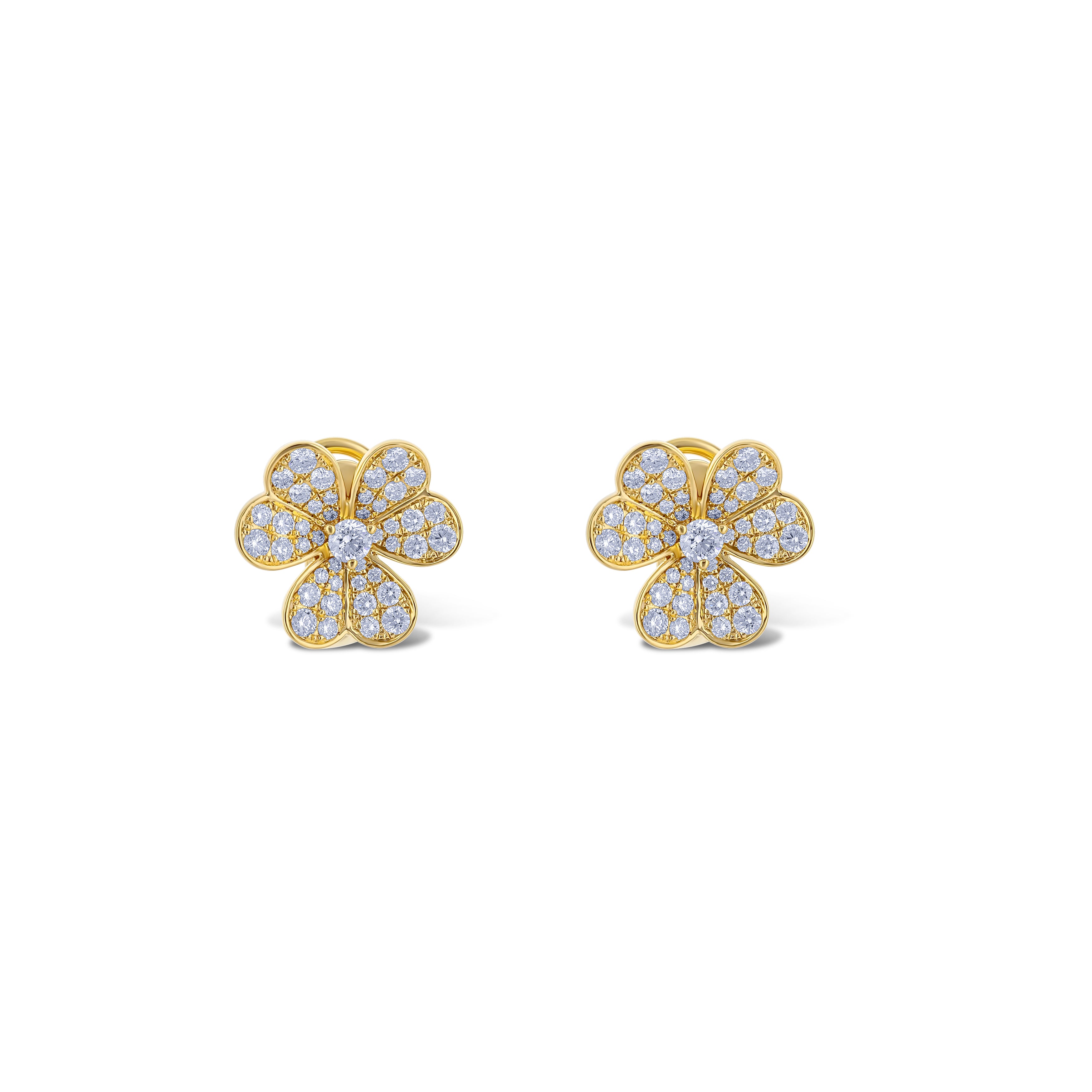 18k Yellow Gold Clover Shaped Diamond Earrings