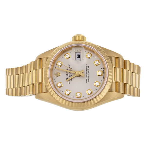 Rolex Datejust President 18K Yellow Gold Silver Dial with Diamonds 26mm 69178 Watch Only