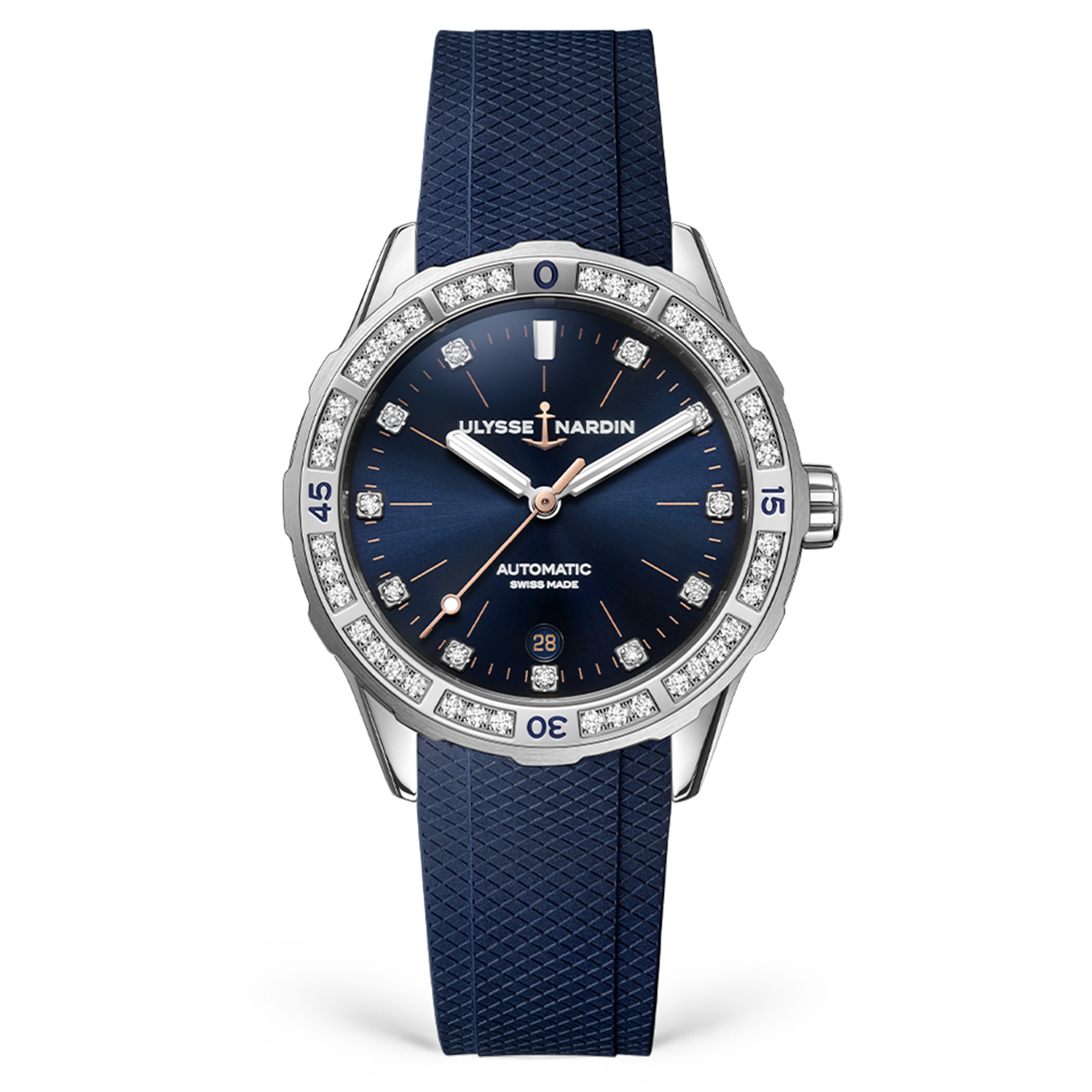 Ulysse Nardin Lady Diver Watch, 39mm Blue Dial, 8163-182B1-3A/3A