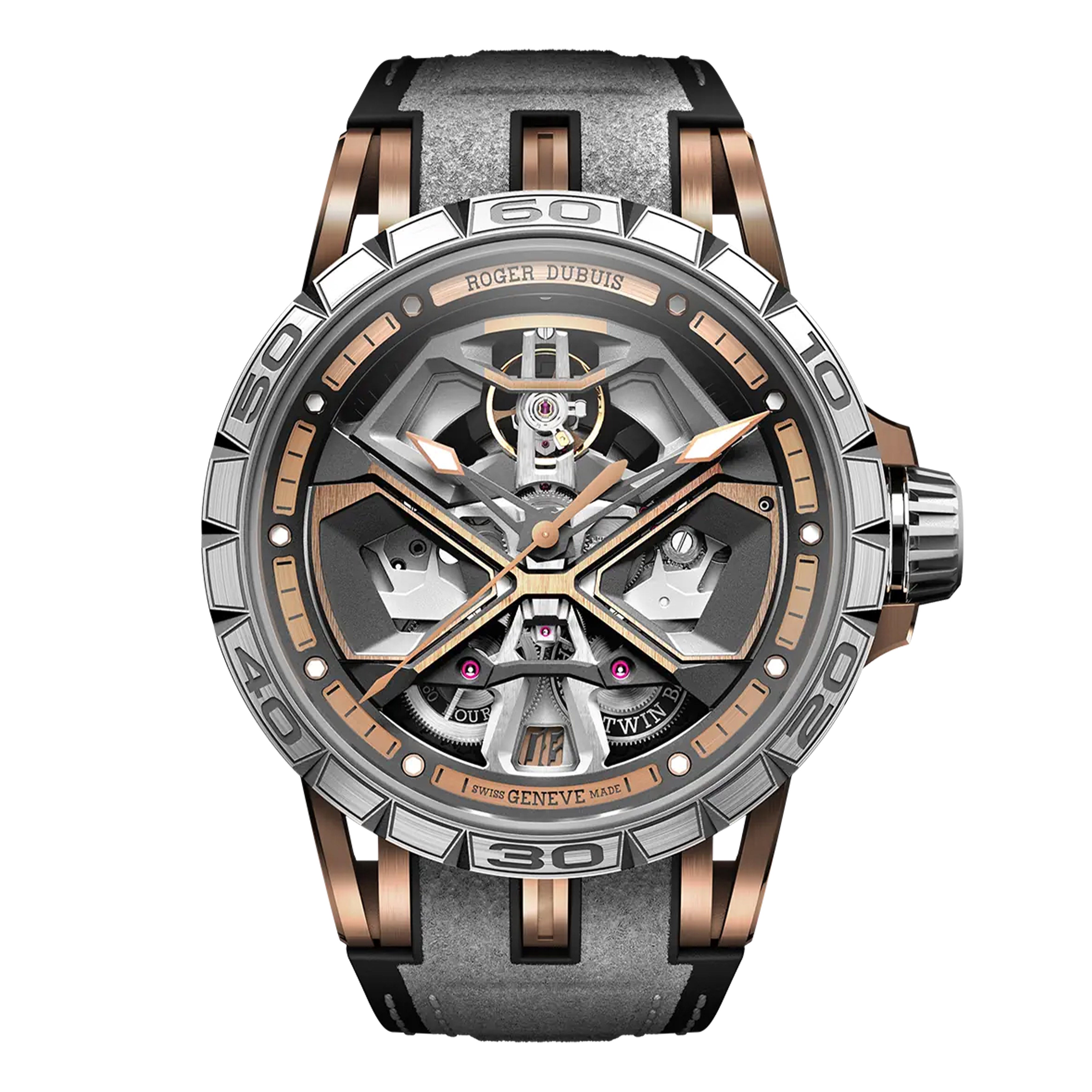 Roger Dubuis Excalibur Spider Monobalancier Huracan Watch, 45mm Rose Gold Skeleton Dial, DBEX0750