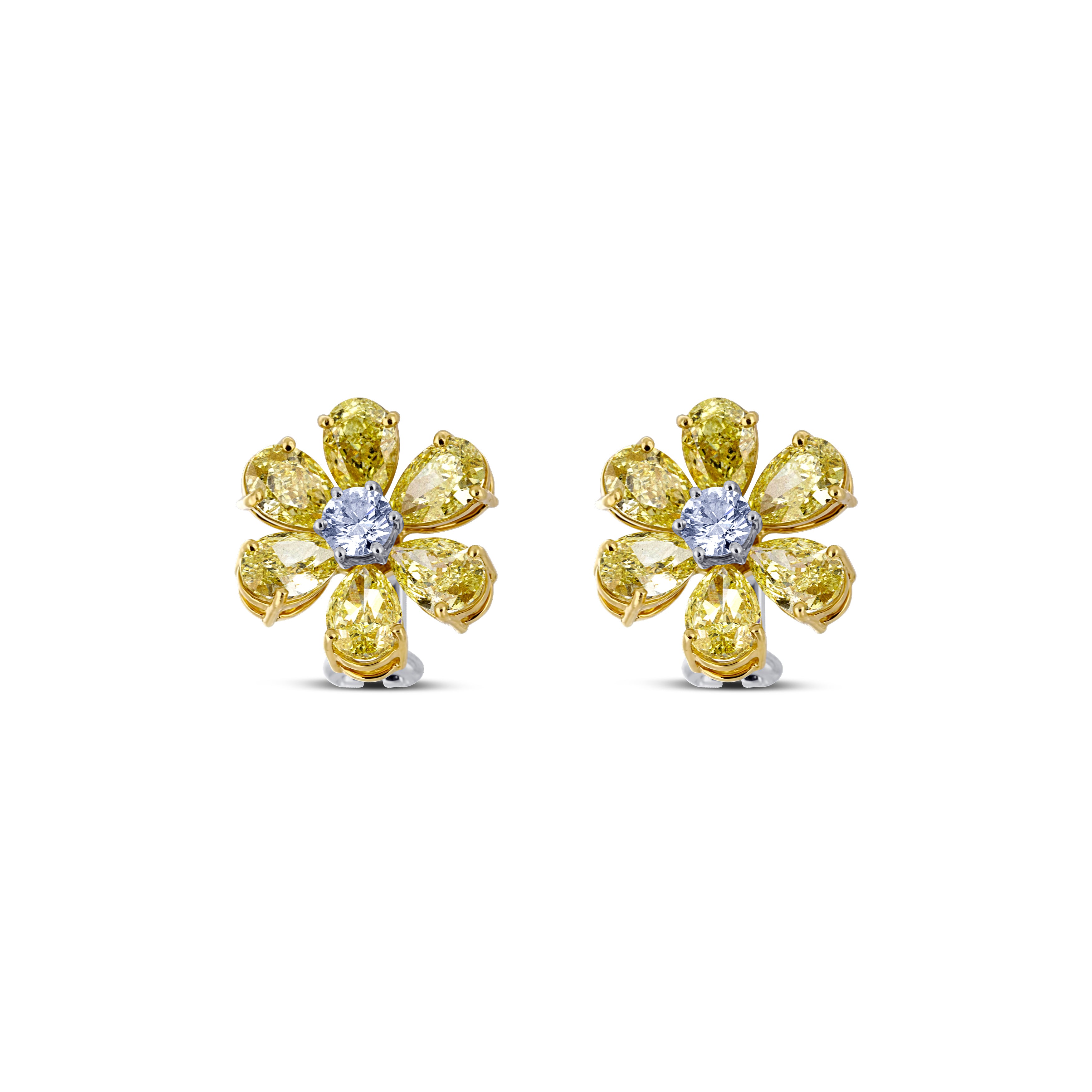 Yellow Diamond Flower Stud Earrings - Nuha Jewelers