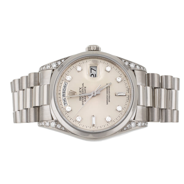 Rolex Day-Date 36 Platinum Factory Diamond Markers and Lugs 36mm 18296