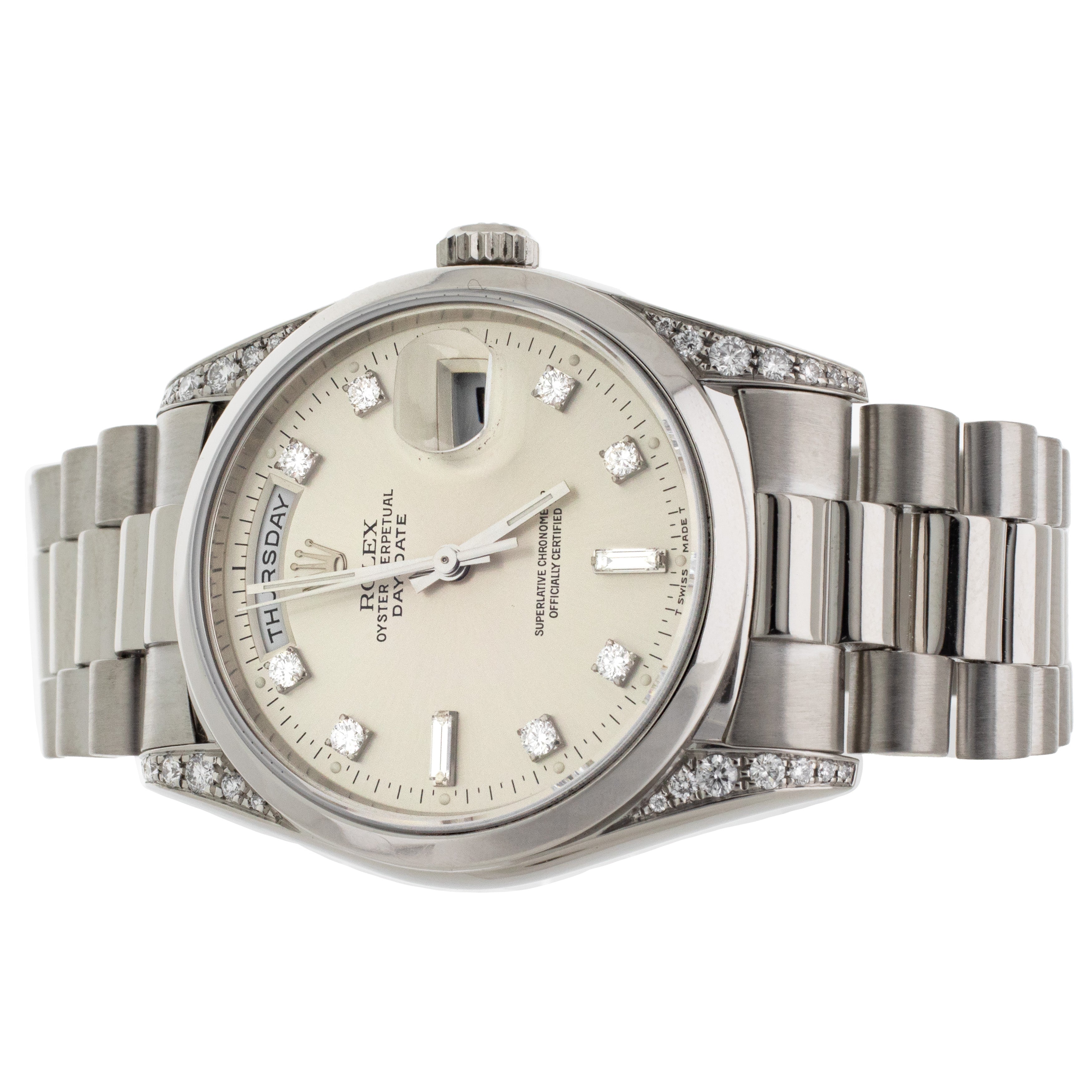 Rolex Day-Date 36 Platinum Factory Diamond Markers and Lugs 36mm 18296