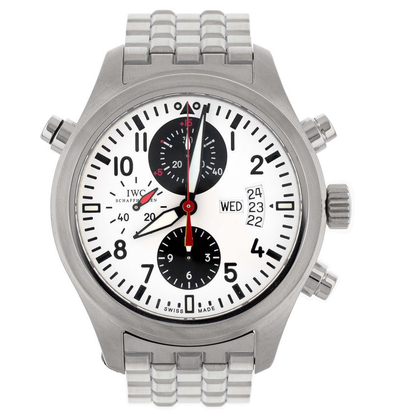 IWC Pilot's Watch Double Chronograph DFB White Dial Bracelet 44mm IW371803