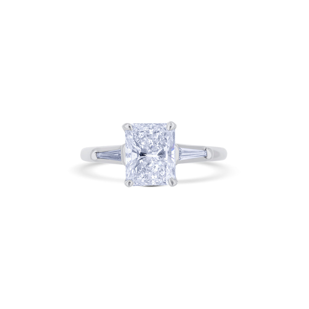 14K White Gold Radiant Cut Engagement Ring with Tapered Baguettes