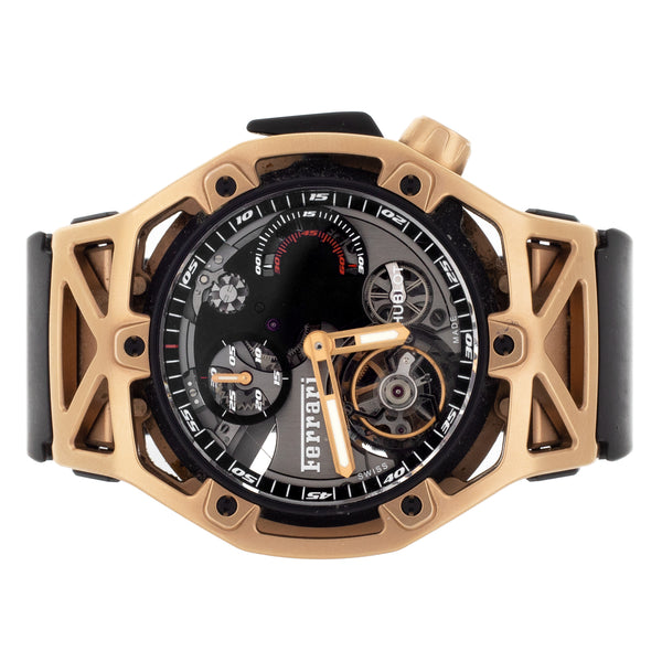 Hublot Techframe Ferrari Tourbillon Chronograph Rose Gold Skeleton Dial 45mm 408.OI.0123.RX Full Set