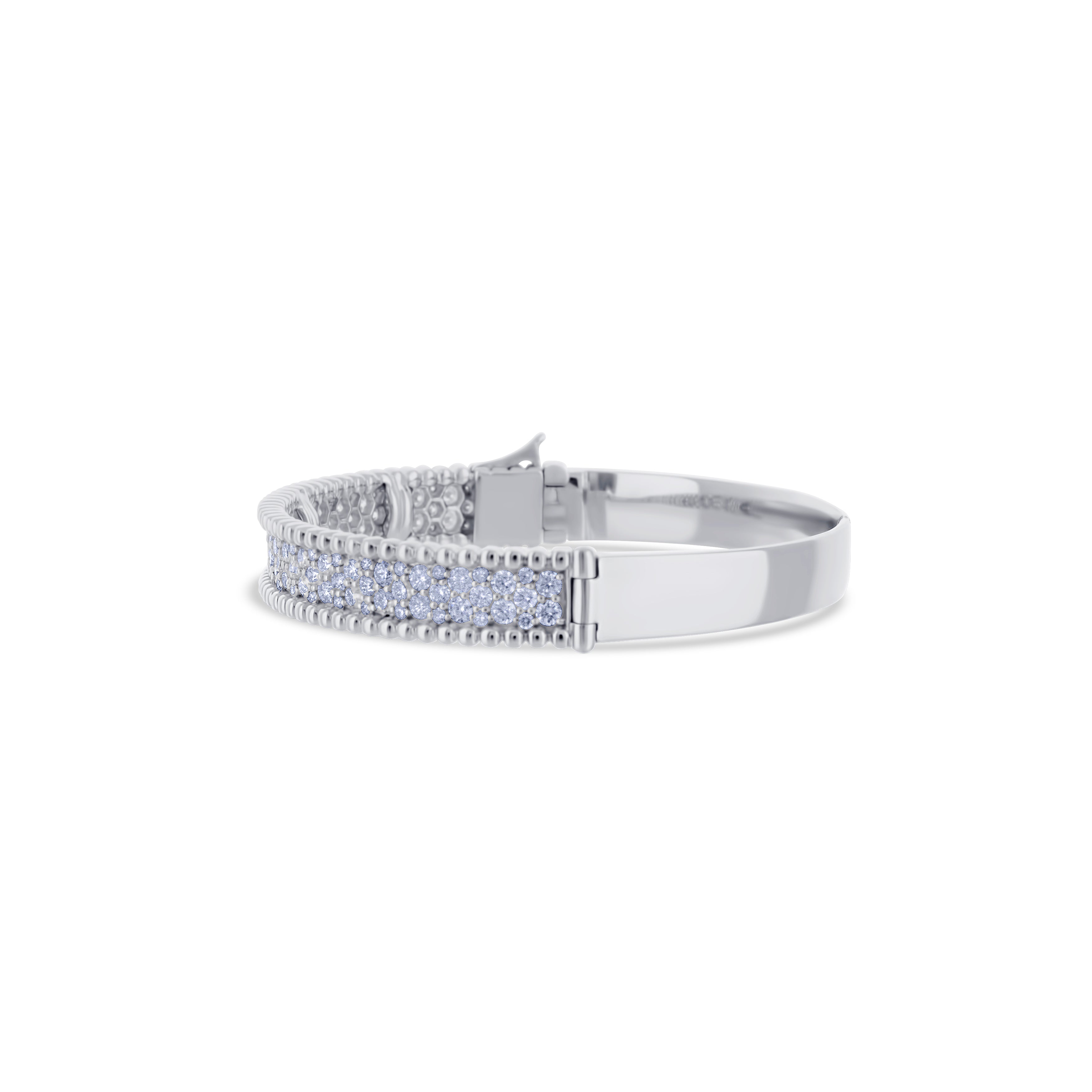 18K White Gold Double Diamond Row with Bead Design Bracelet
