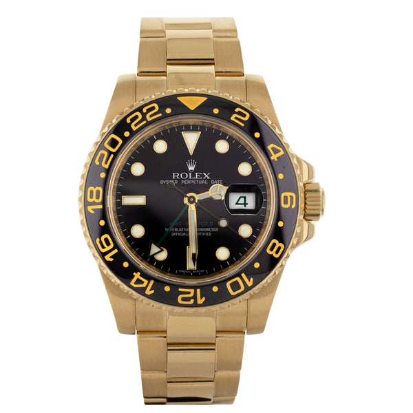 Rolex GMT-Master II Yellow gold Black Dial Bracelet 40mm 116718LN Full Set