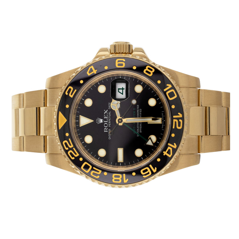 Rolex GMT-Master II Yellow gold Black Dial Bracelet 40mm 116718LN Full Set