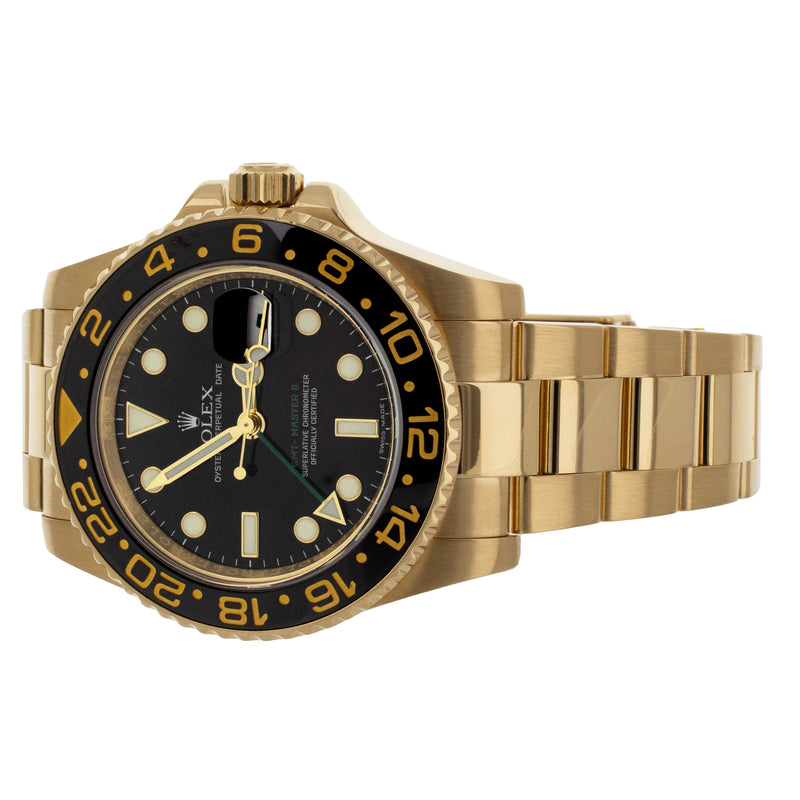 Rolex GMT-Master II Yellow gold Black Dial Bracelet 40mm 116718LN Full Set