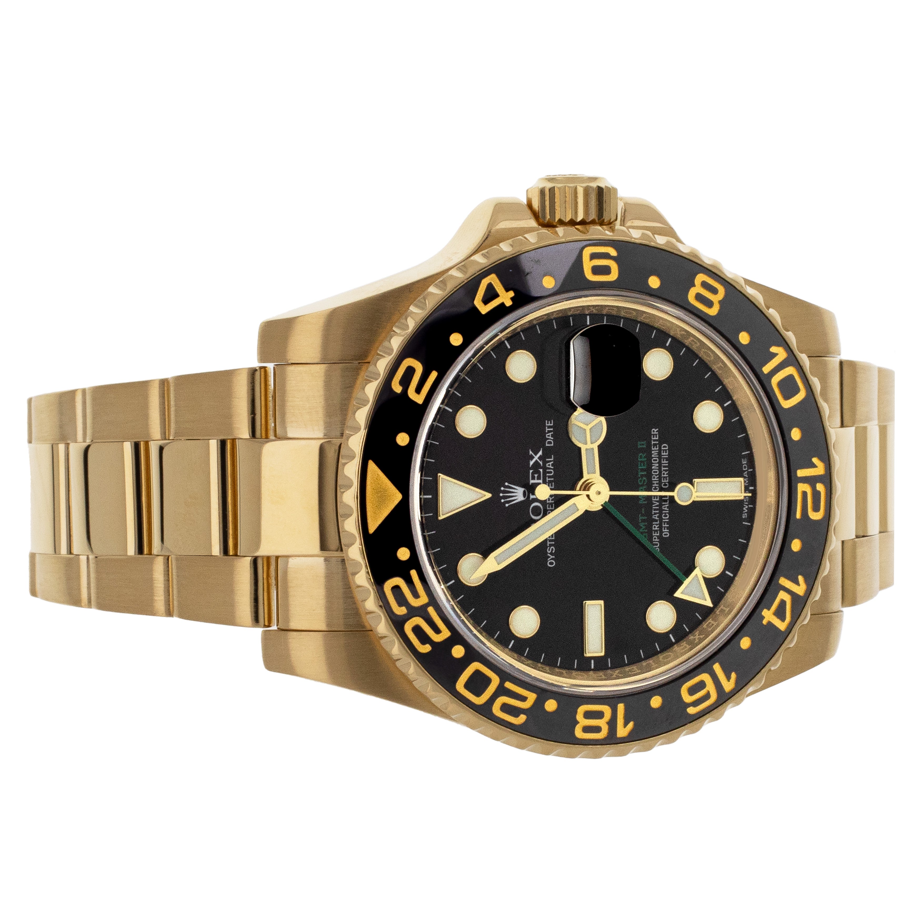 Rolex GMT Master II Yellow gold Black Dial Bracelet 40mm 116718LN Full