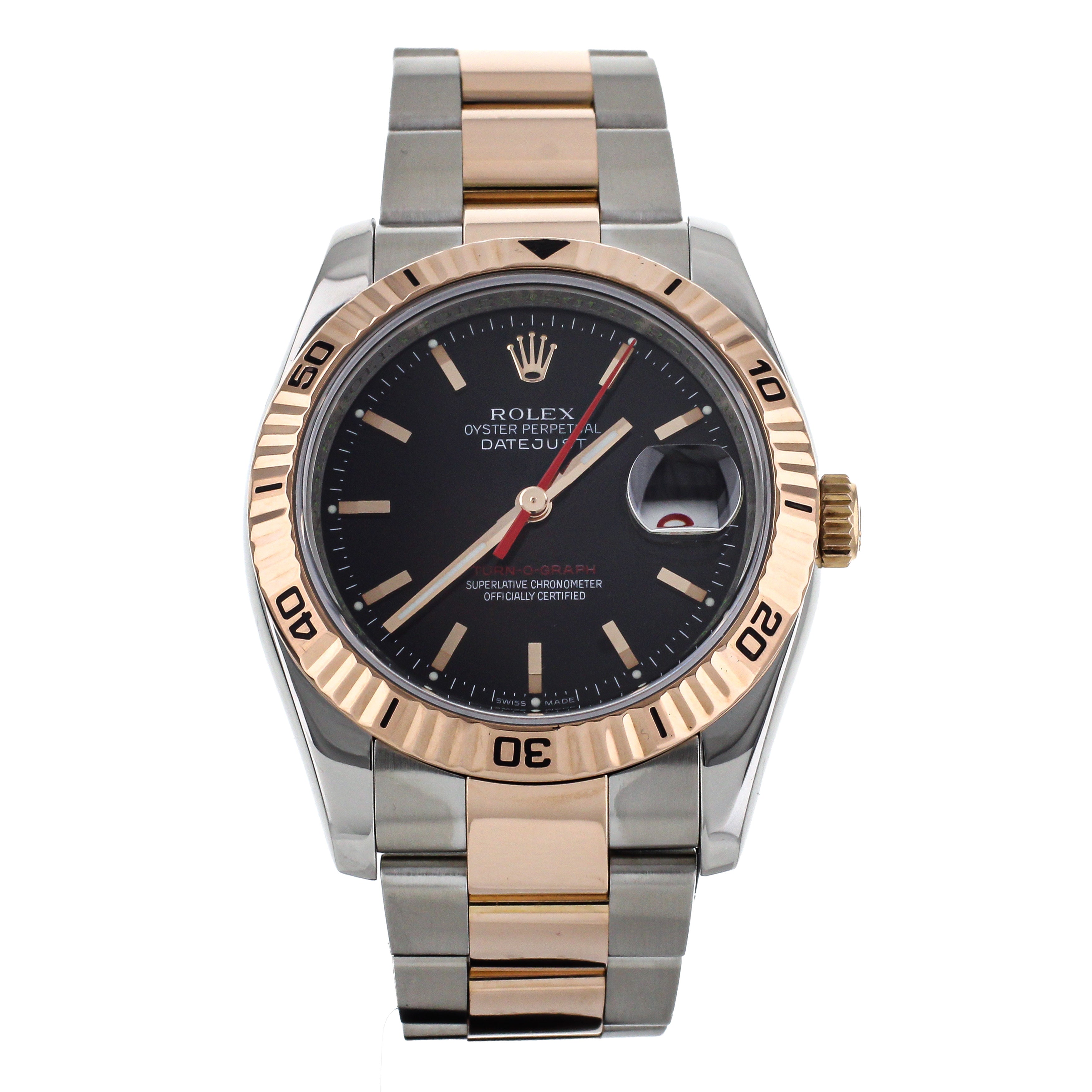 Rolex Datejust Turn-O-Graph Rose Gold & Stainless Steel Black Dial 36mm 116261 Full Set