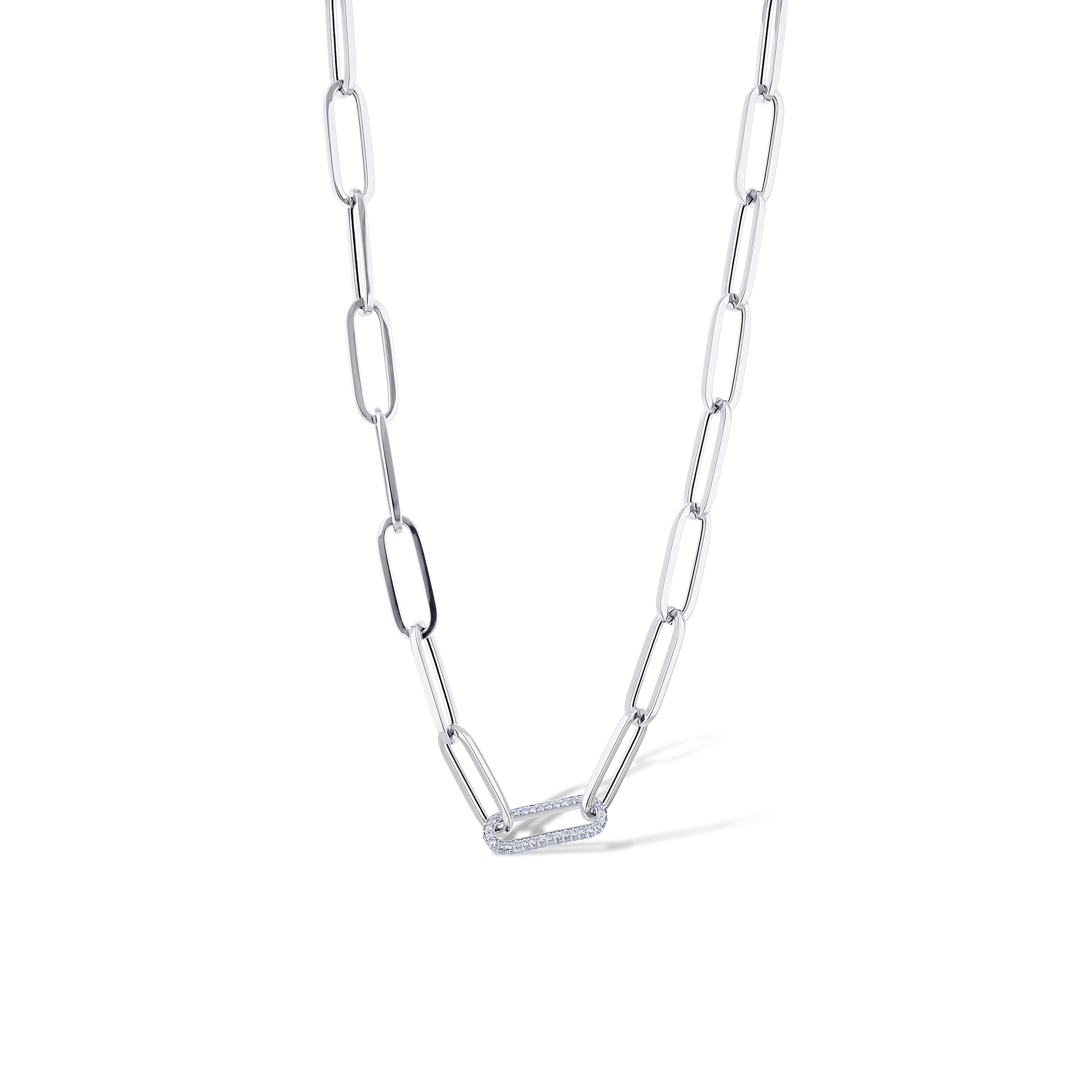 14K White Gold Paperclip Necklace