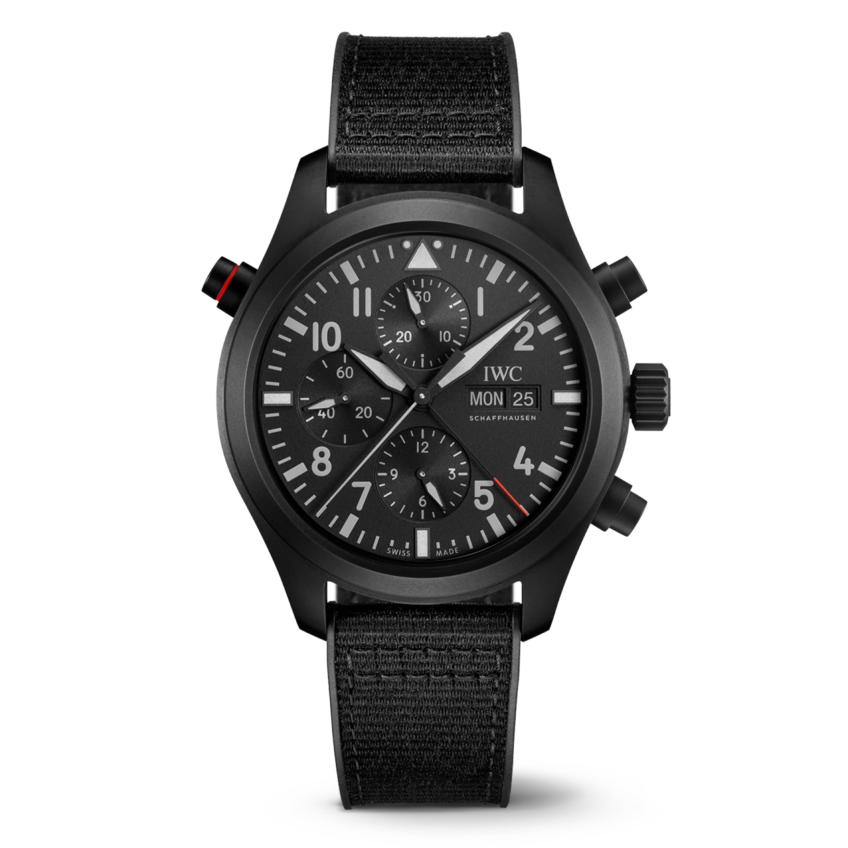 IWC Pilot's Watch Double Chronograph Top Gun Ceratanium Watch, 44mm Black Dial, IW371815