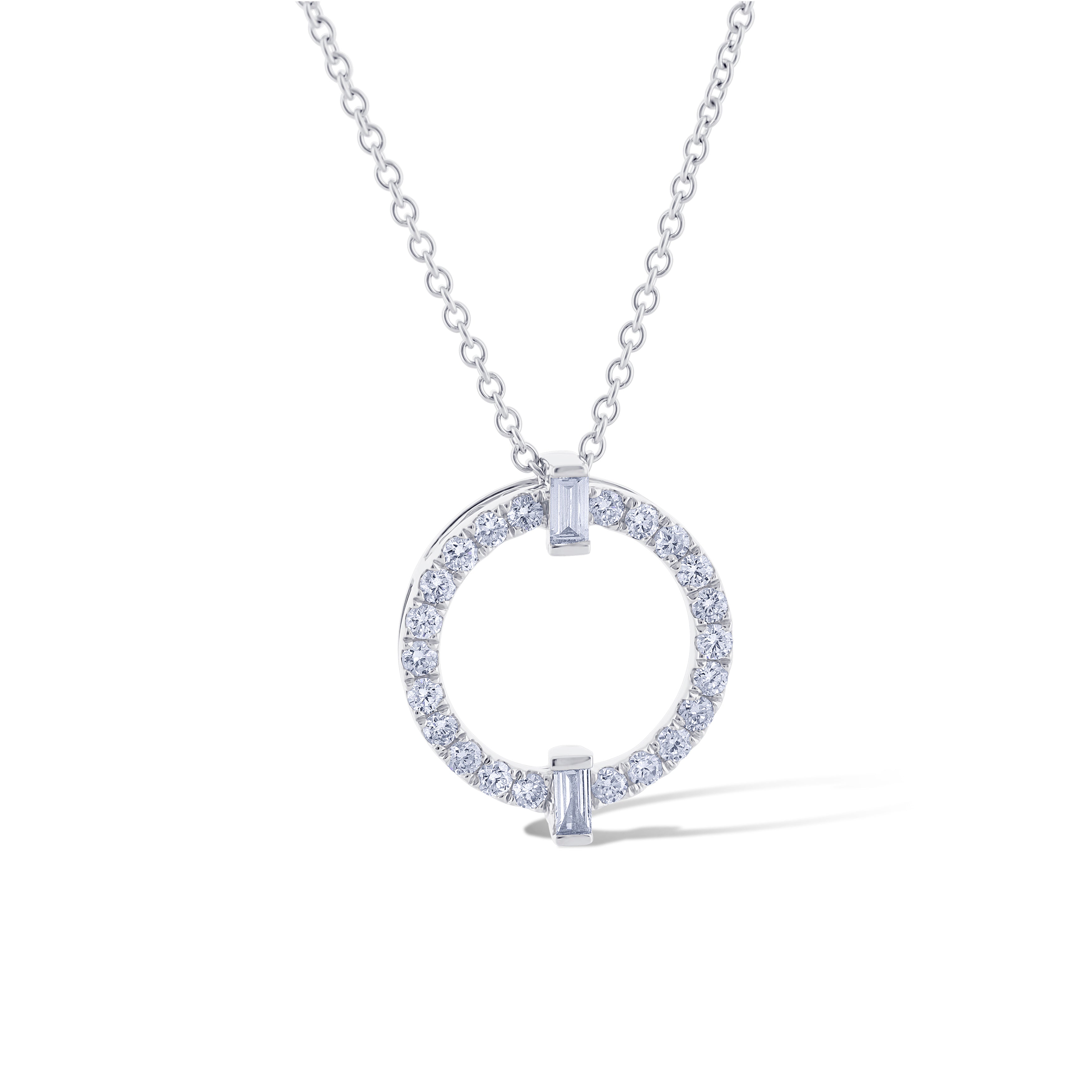 18K White Gold Round Diamond Necklace on Chain