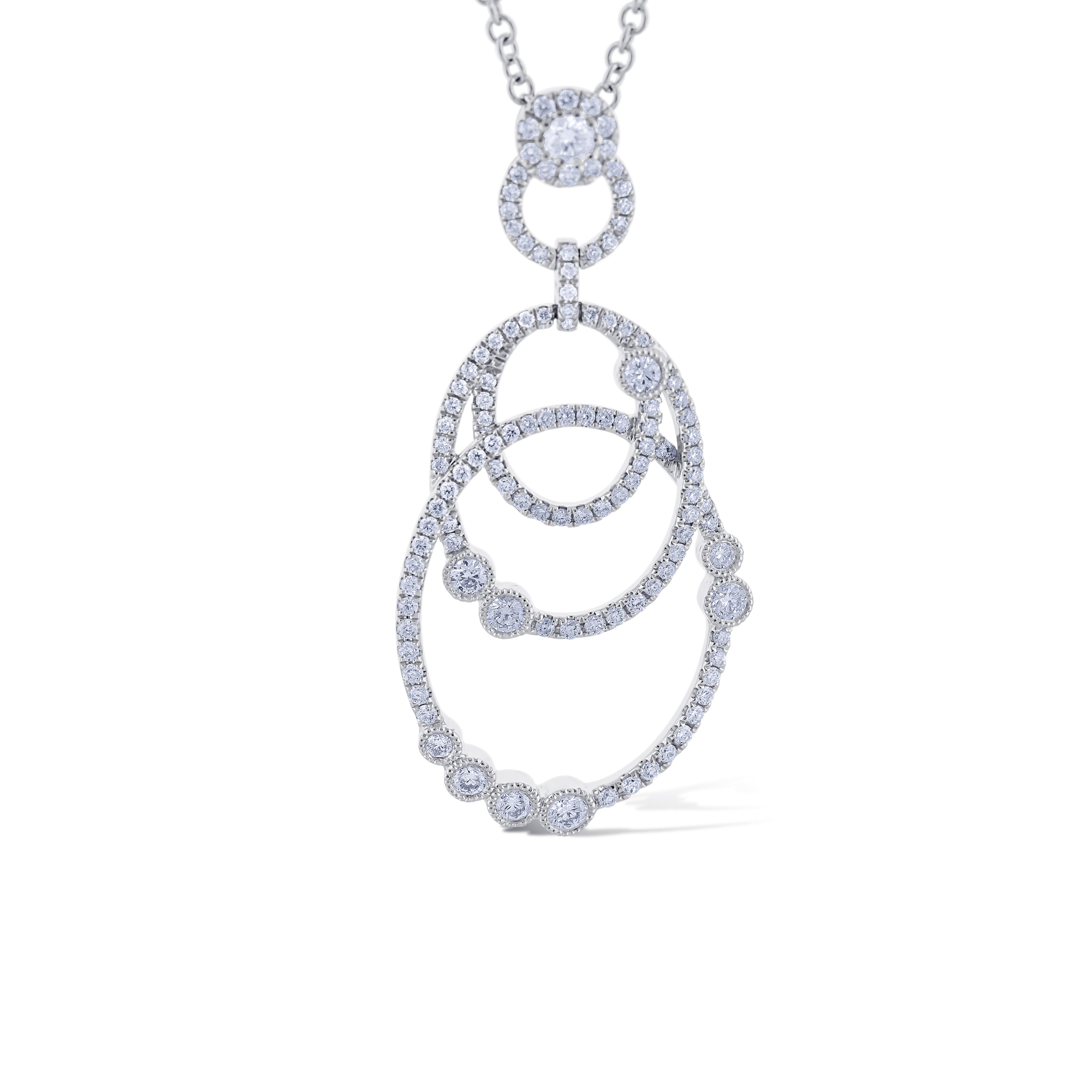 18K White Gold Round Diamond Multi-Circle Design Necklace