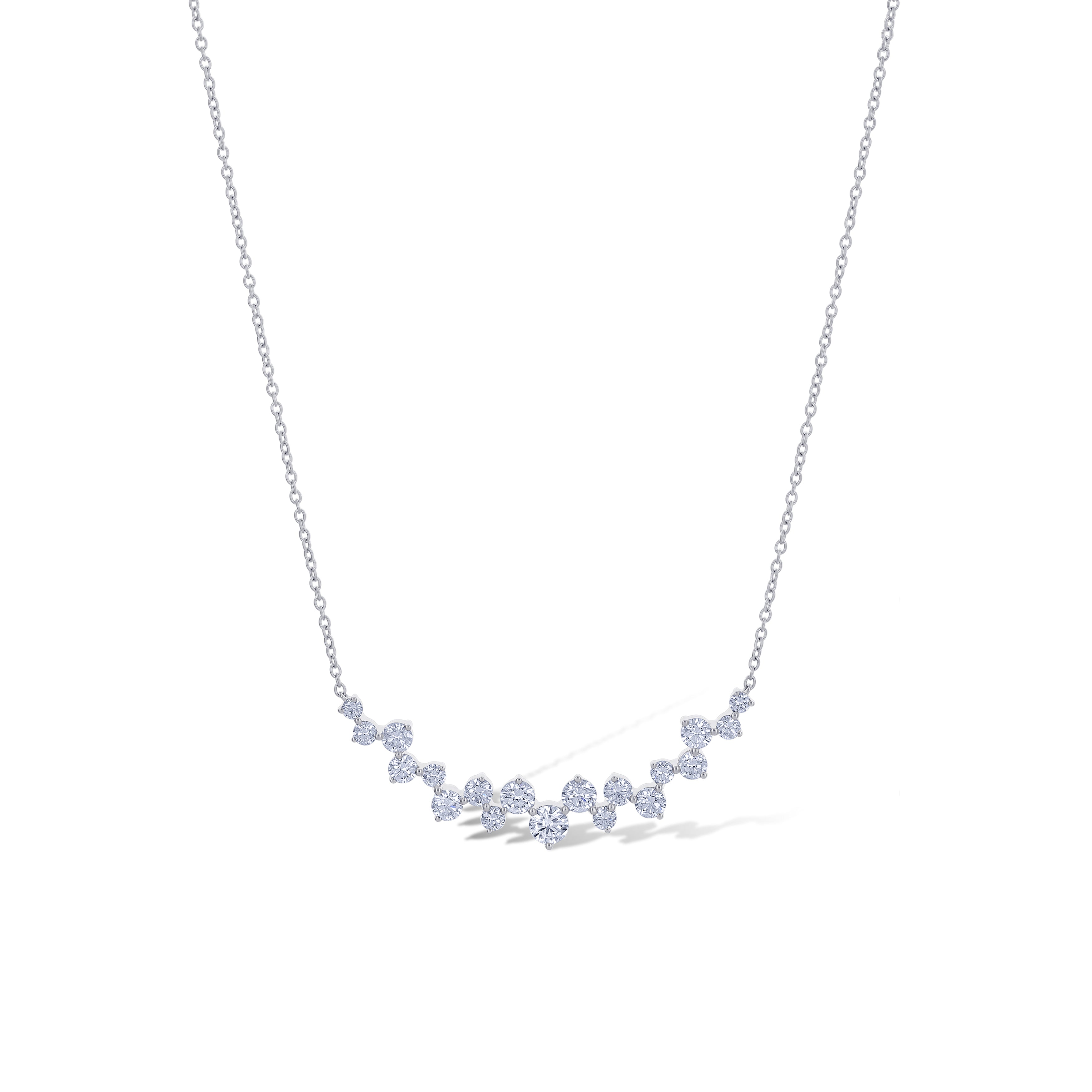 18K White Gold Round Cut Diamond Line Necklace