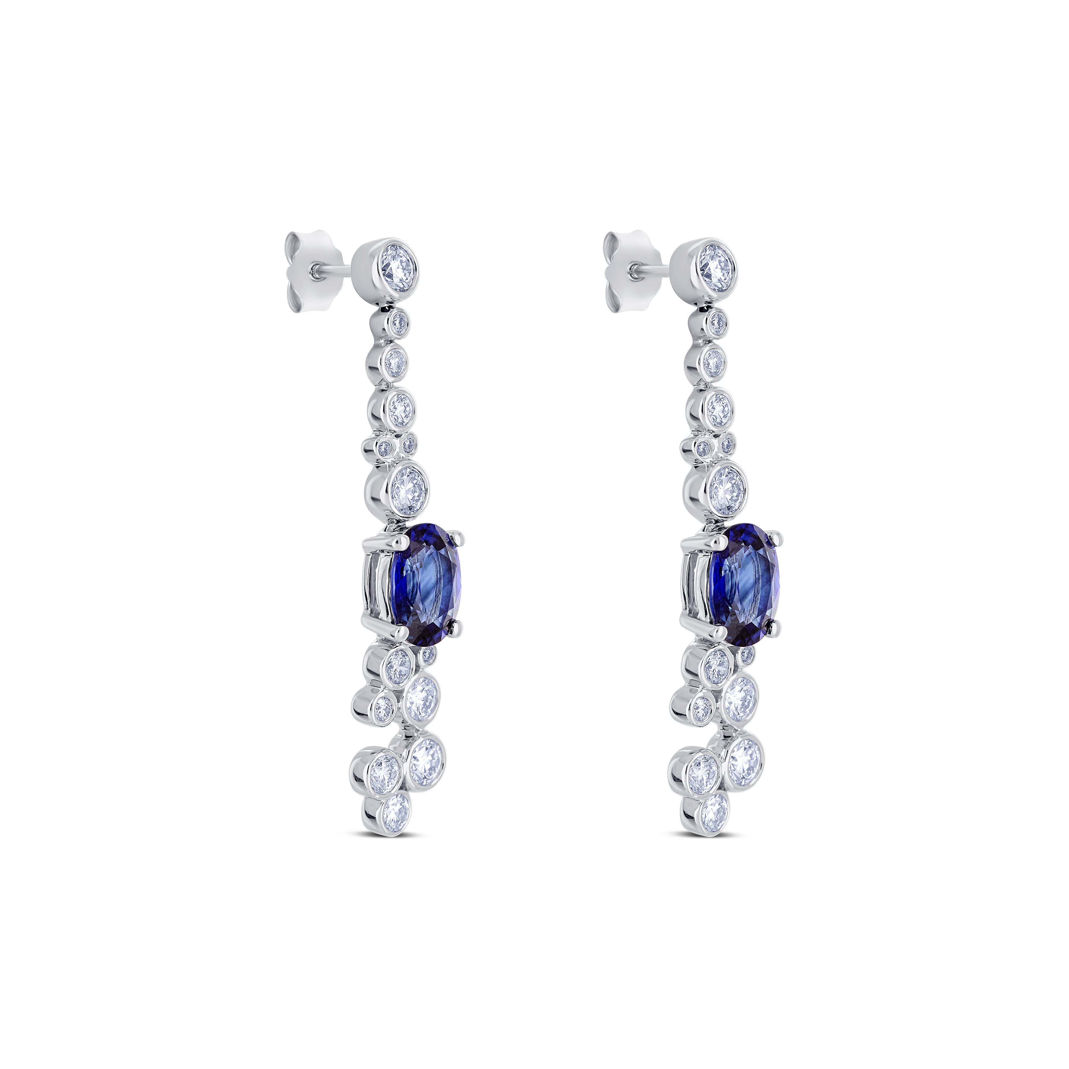 18K White Gold Oval Sapphire and Diamonds Earrings