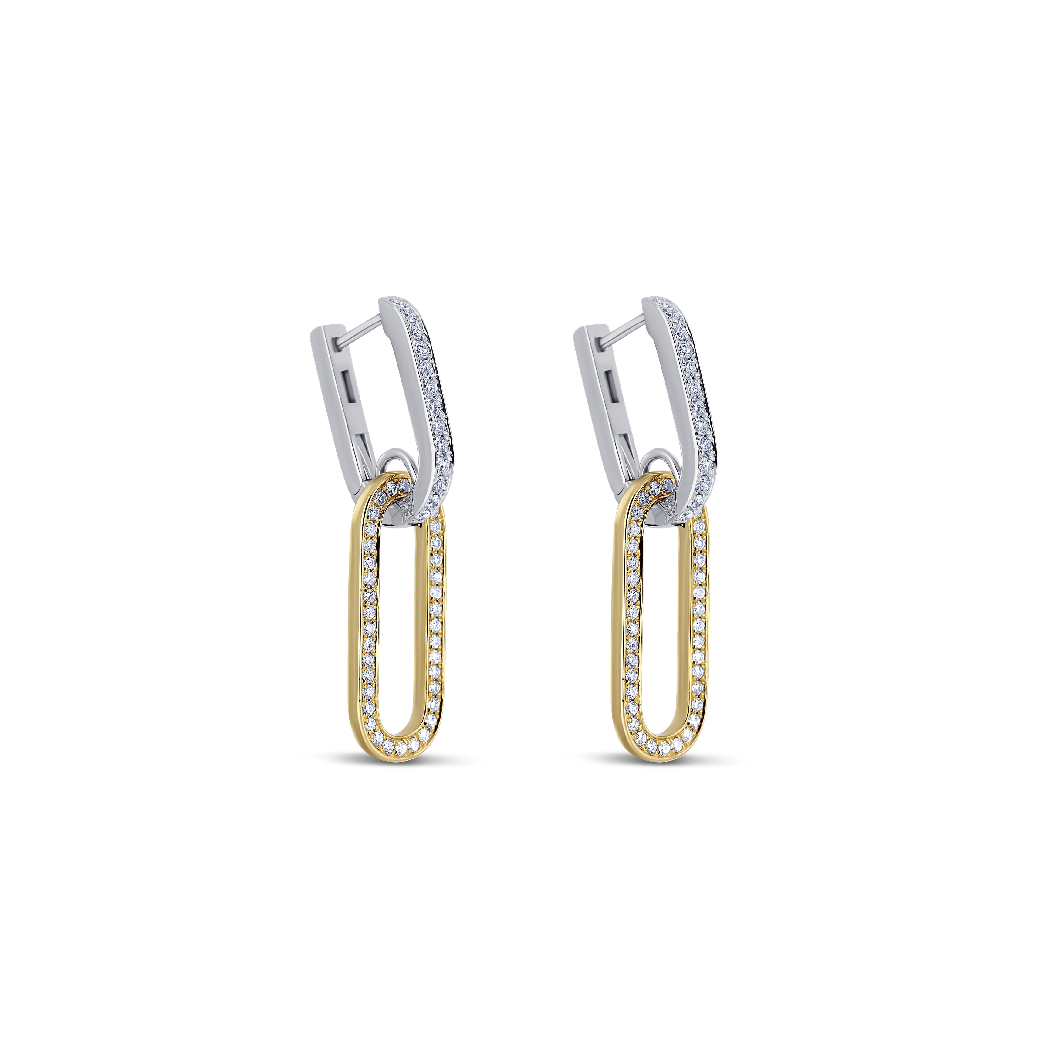 18K Two Tone Round Diamond Earrings